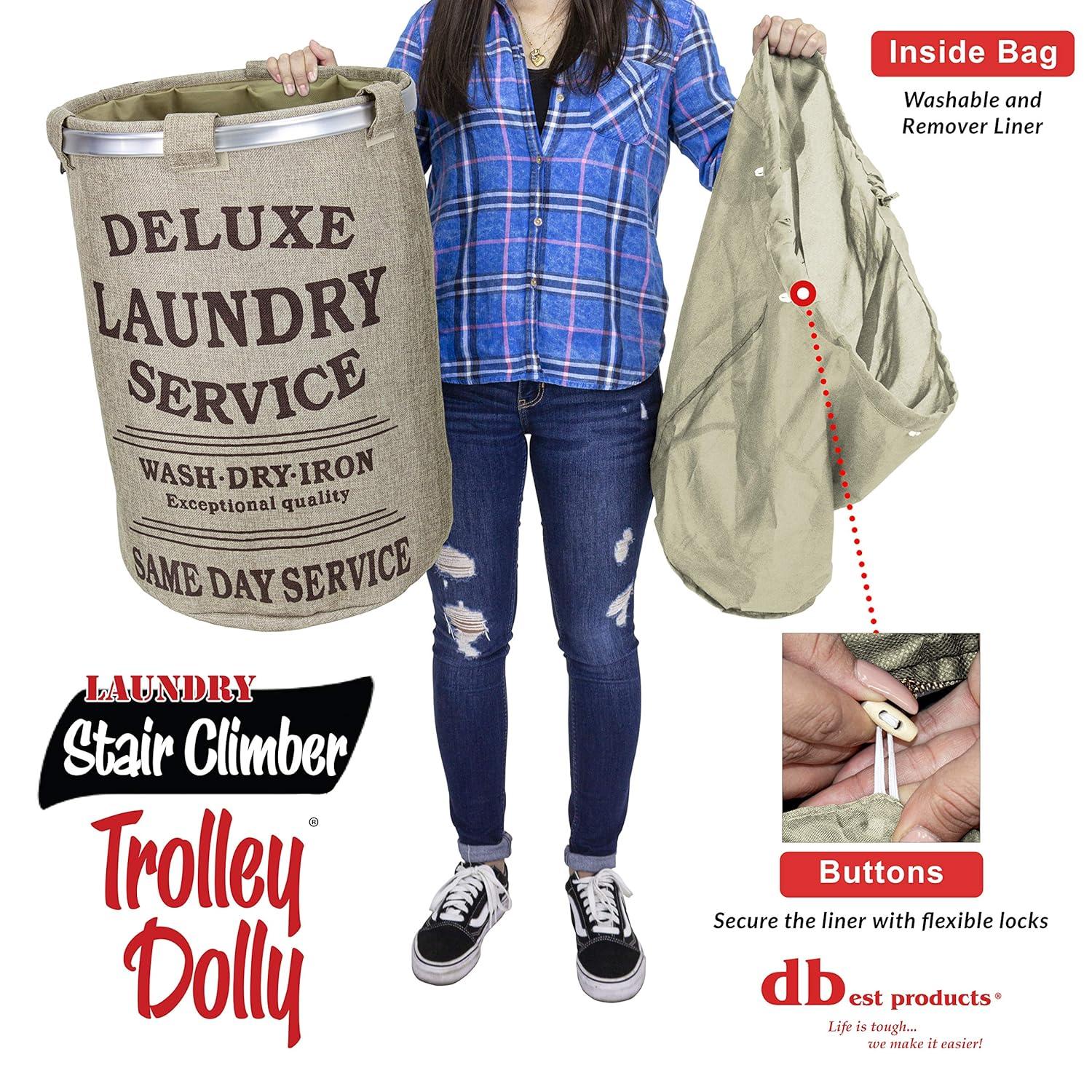 dbest products Stair Climber Trolley Dolly with Laundry Hamper, Beige