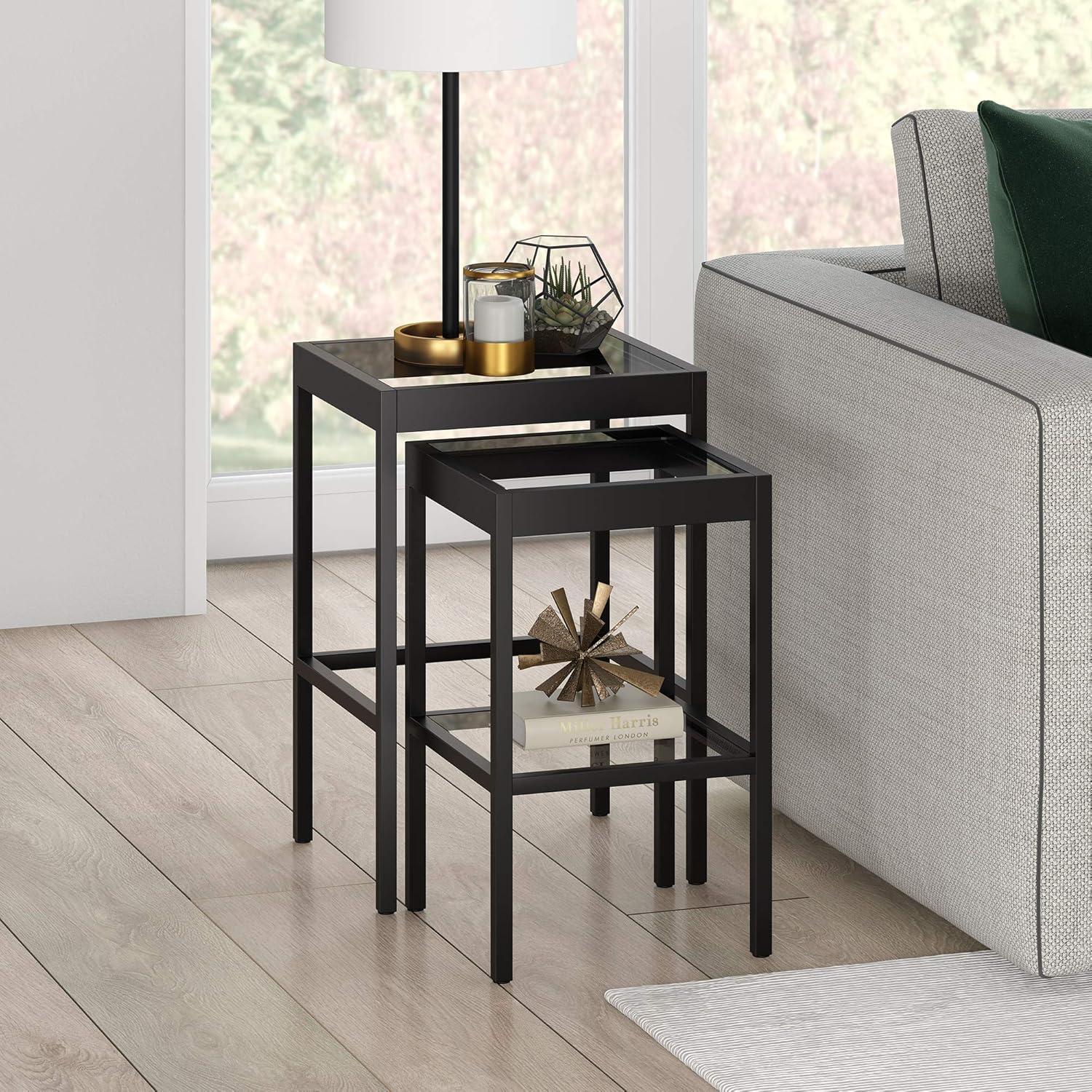 Evelyn&Zoe Alexis Rectangular & Square Nested Side Table, Blackened Bronze