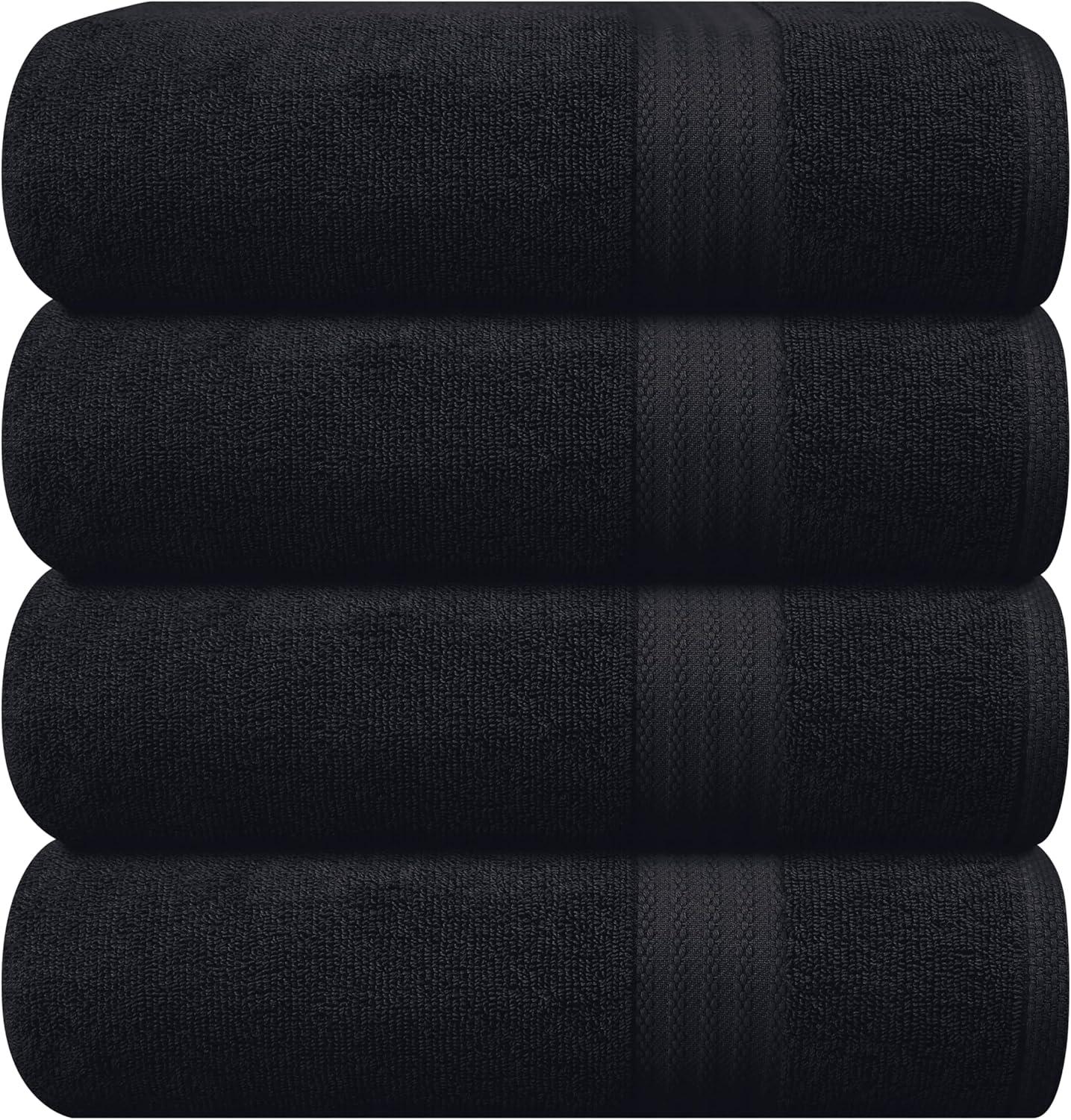 GLAMBURG Premium Cotton 4 Pack Bath Towel Set - 100% Pure Cotton - 4 Bath Towels 27x54 - Ideal for Everyday use - Ultra Soft & Highly Absorbent - Black