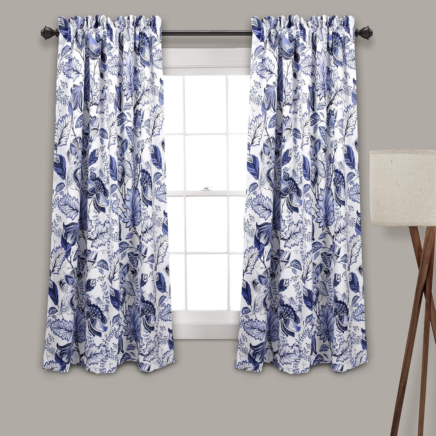 Blue Jacobean Floral Blackout Polyester Window Panels