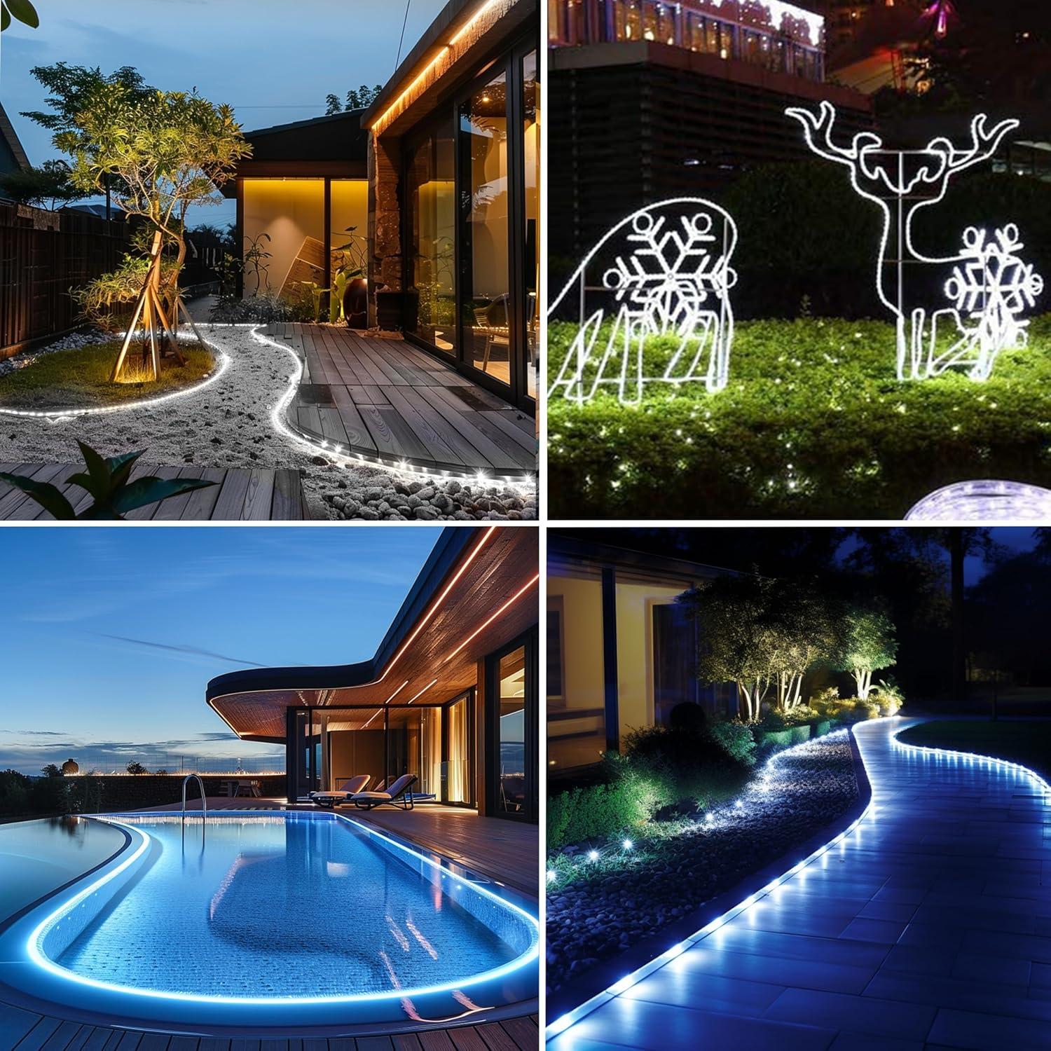 Solar Rope Lights, 99 Feet 1000 LED 8 Modes Solar Rope String Lights Outdoor Fairy Lights Waterproof Tube Lights with Solar Panel for Outdoor Indoor Home (1000LED, Cool White)