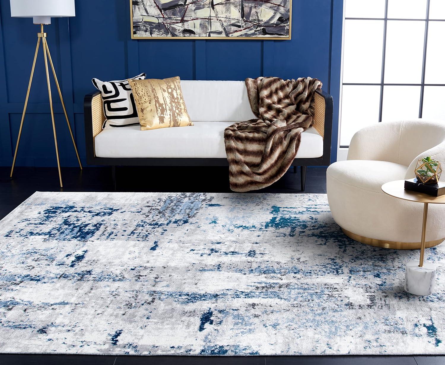 Amelia Grey and Light Blue Abstract 10' x 14' Synthetic Area Rug