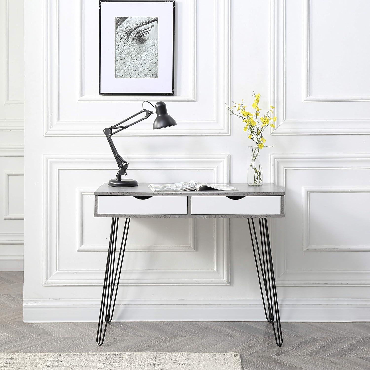 Retro Black Wood Pedestal Desk with Drawers