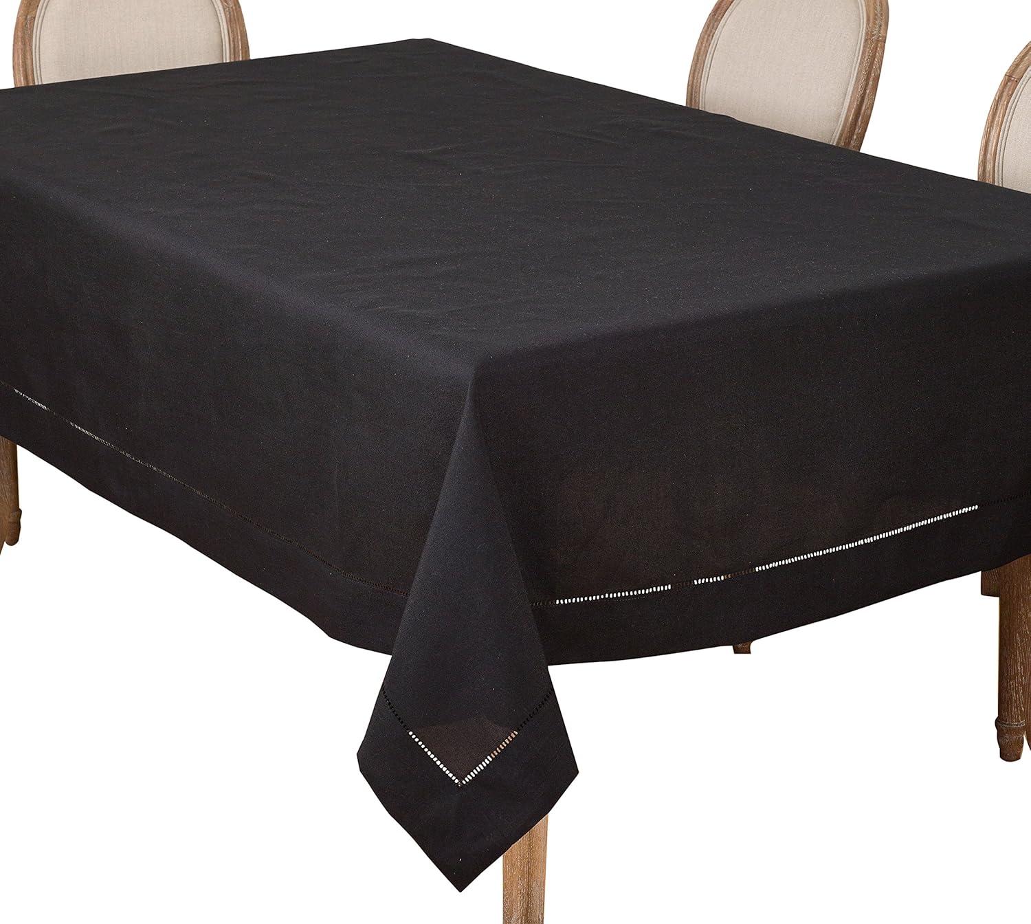 70"x104" Tablecloth with Hemstitch Border Design Black - Saro Lifestyle: Machine Washable, Polyester, Fits 52x70 Table