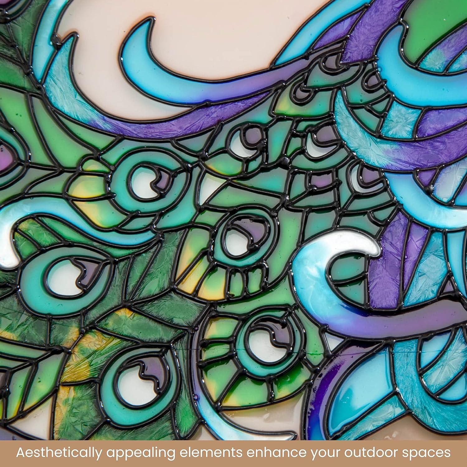 Bits and Pieces - 9⅞” Peacock Art Glass Suncatcher - Majestic Peacock - Patio Decor - Indoor/Outdoor Decoration