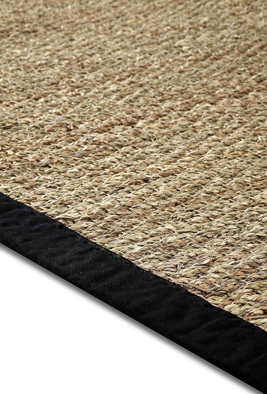 Natural Seagrass Area Rug with Black Cotton Border, 5'x7'