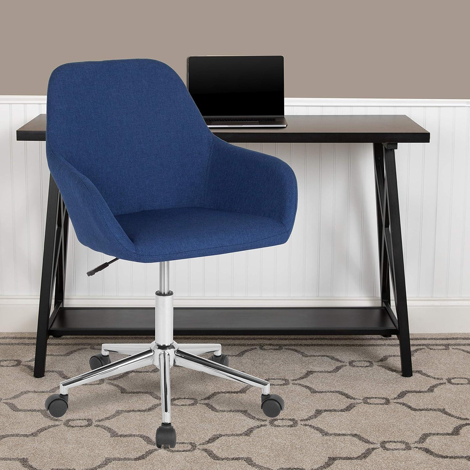 Blue Fabric Mid-Back Ergonomic Swivel Office Chair