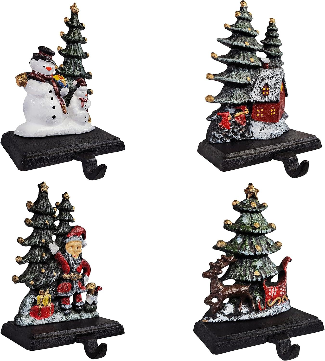 Hand-Painted Cast Iron Christmas Stocking Holders Set of 4