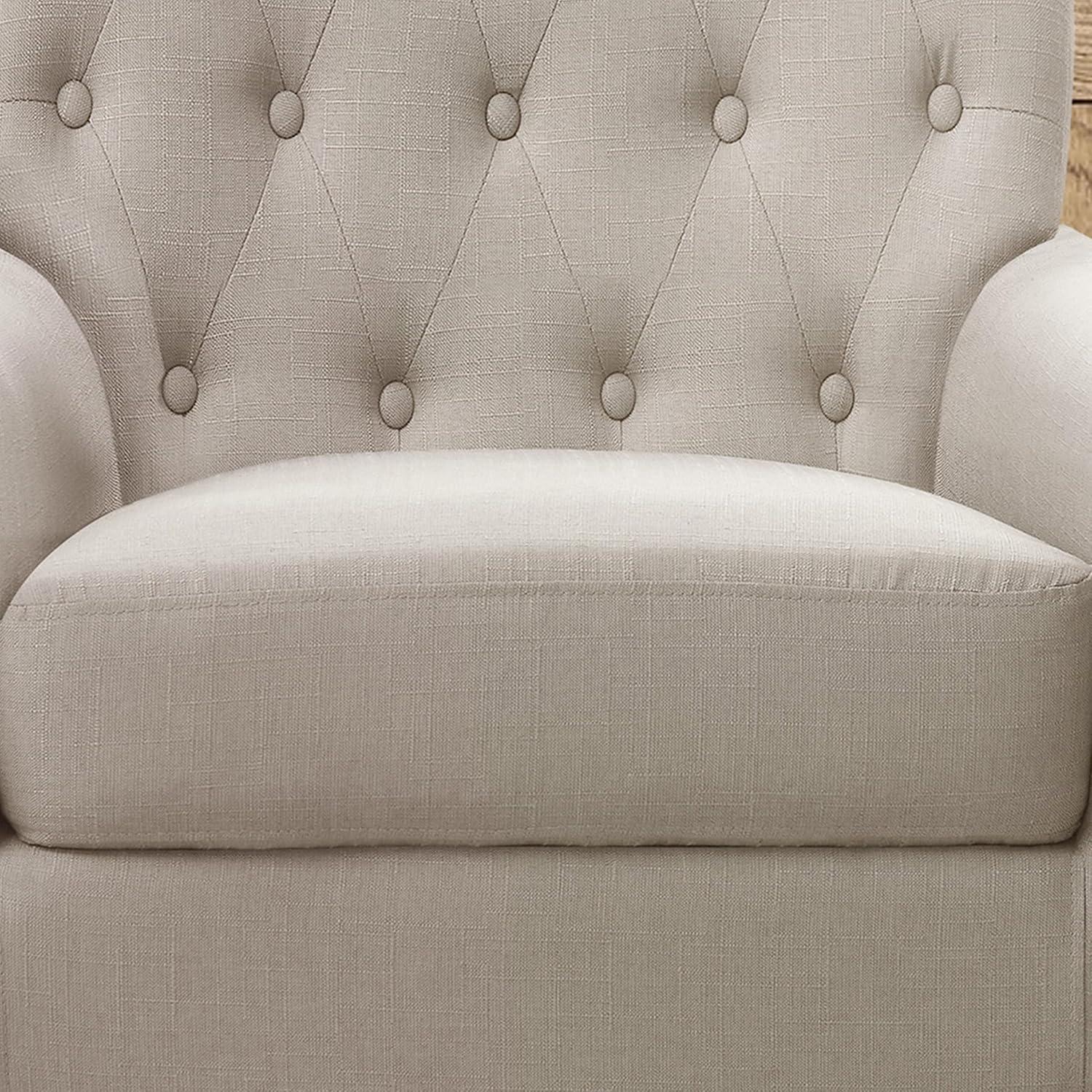 Beige Tufted Back Standard Wood Accent Chair