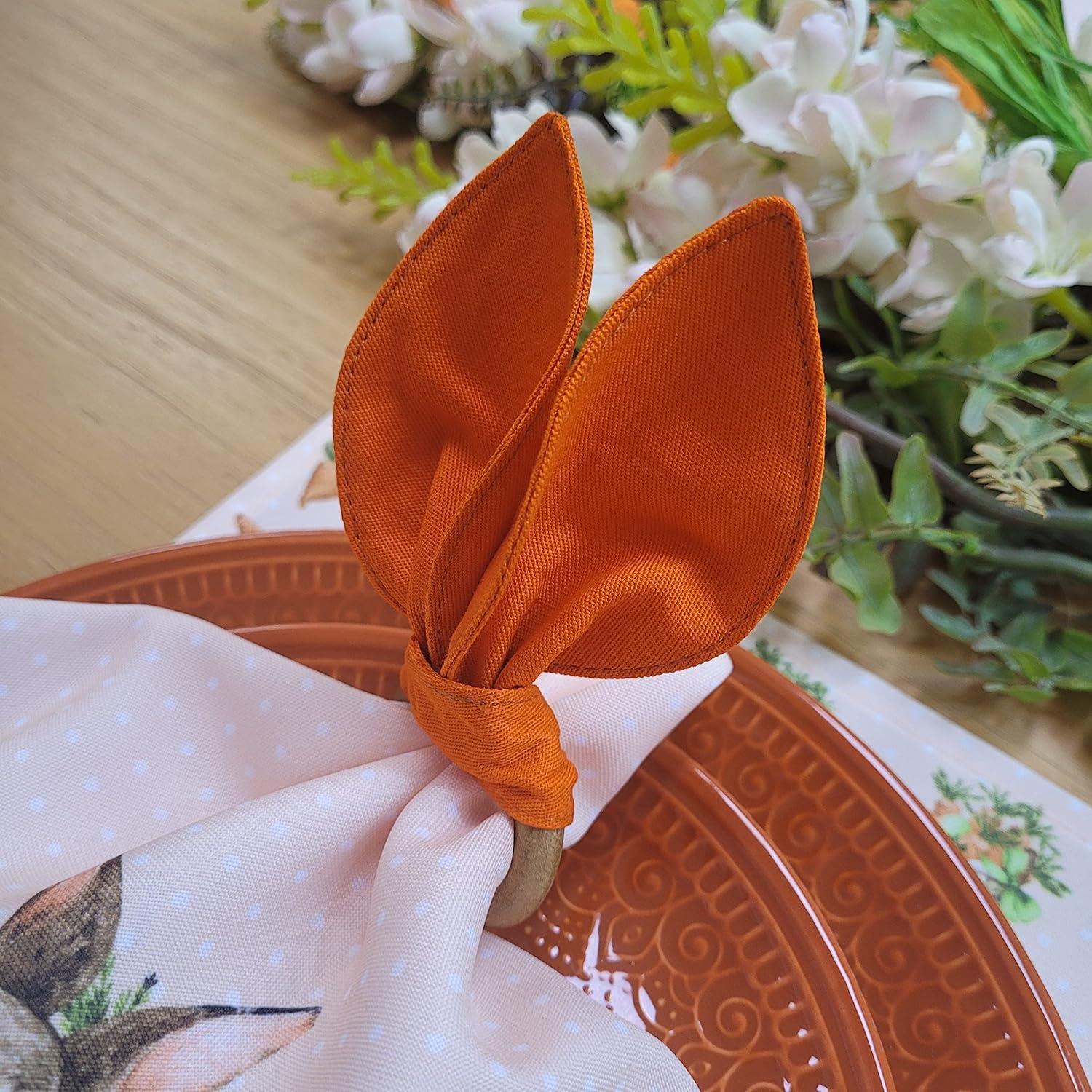 | Set of 4 Bunny Ears Napkin Rings | Home Decor, Dining Table Decor | Easter Decorations for Table (Orange)
