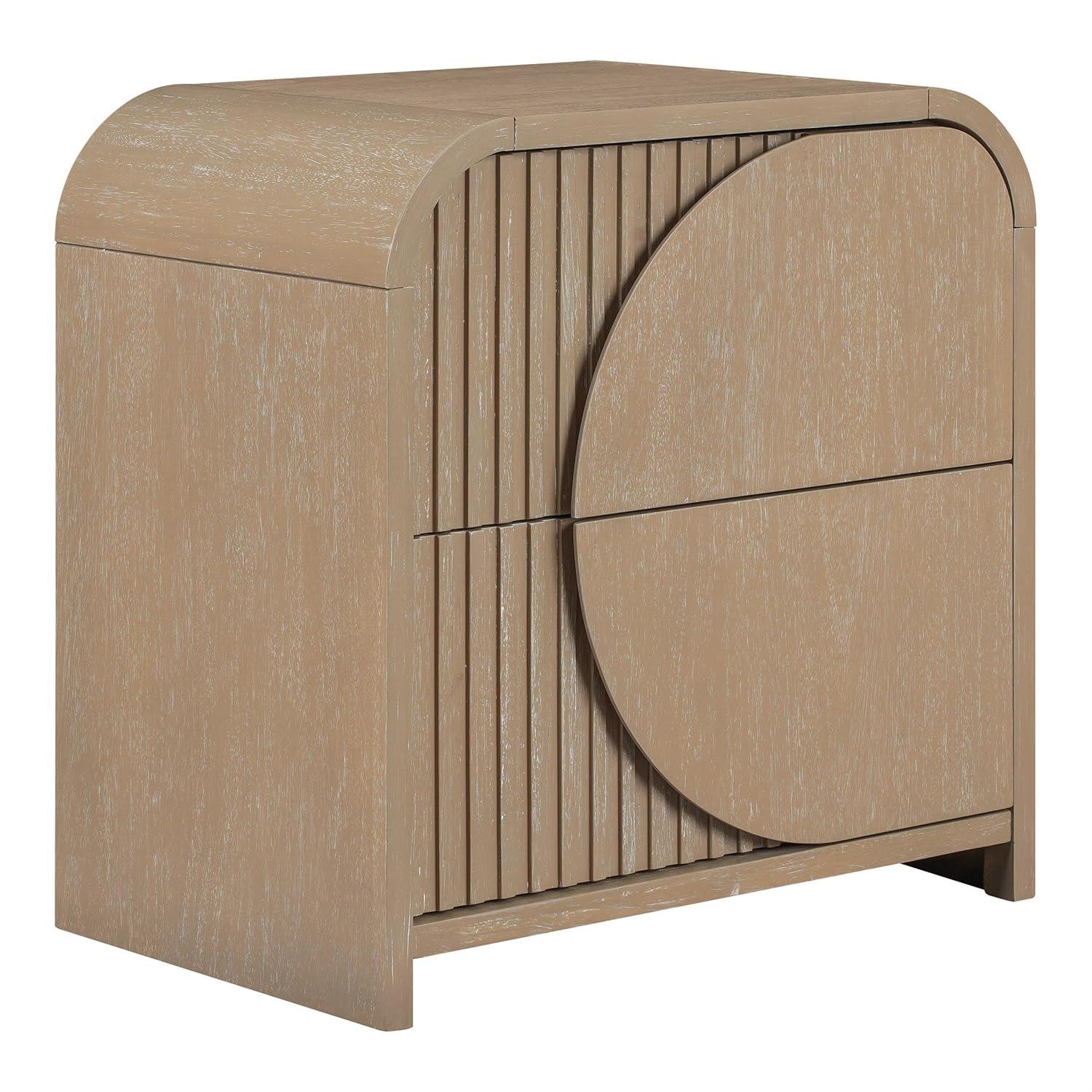 Furniture of America Tissen Modern Solid Wood 5-Piece Queen Bedroom Set with USB Ports, Reeded Panels, Curved Edges and Beveled Mirror, Box Spring Needed, Natural