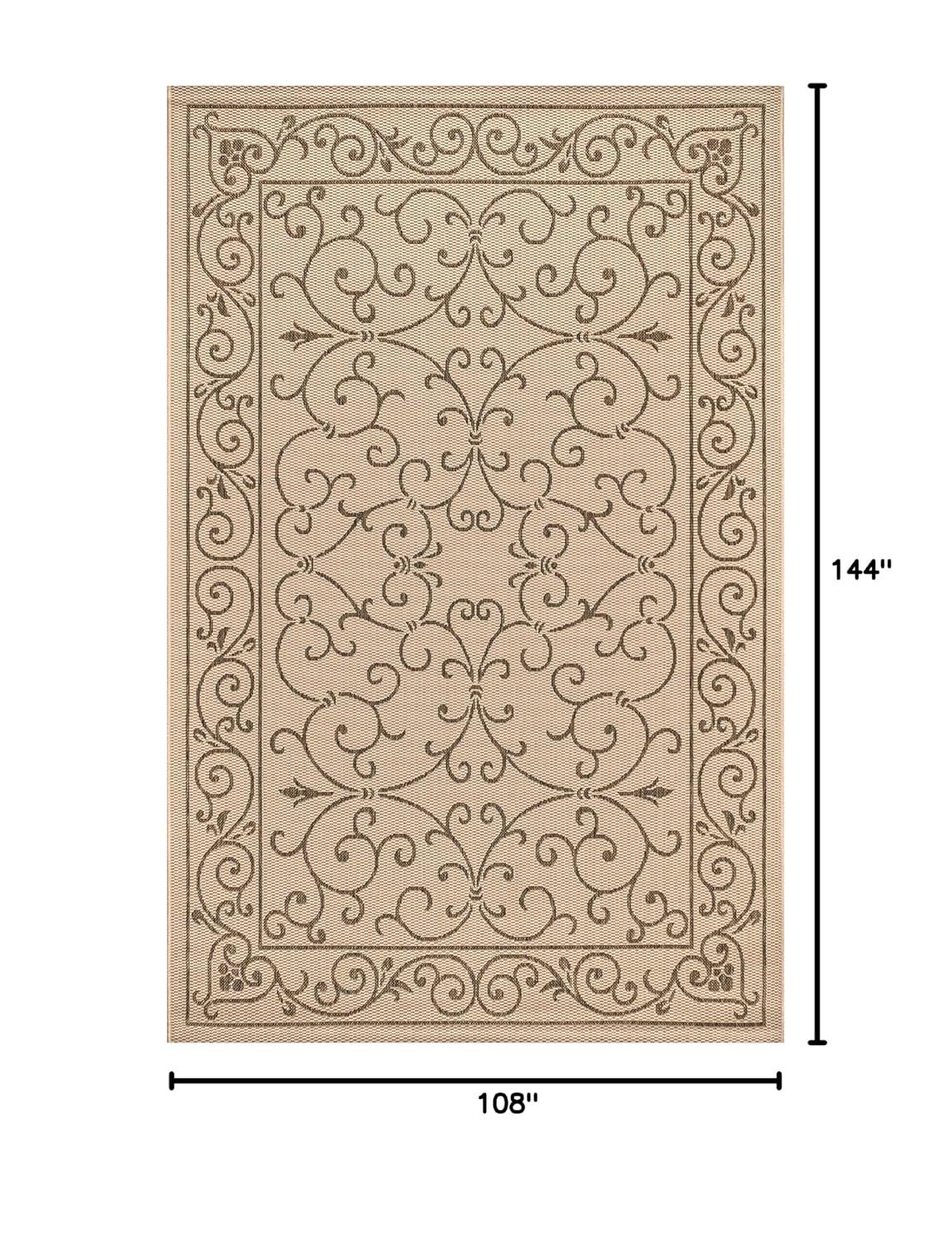 9' X 12' Charleston Vintage Filigree Textured Weave Indoor/Outdoor Area Rug, Beige/Brown - JONATHAN Y