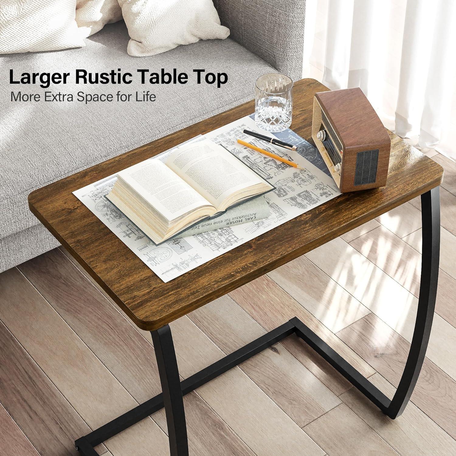 SRIWATANA Side Table, End Table, Vintage C-Shaped Couch Table for Sofa Laptop Coffee Snack, Walnut