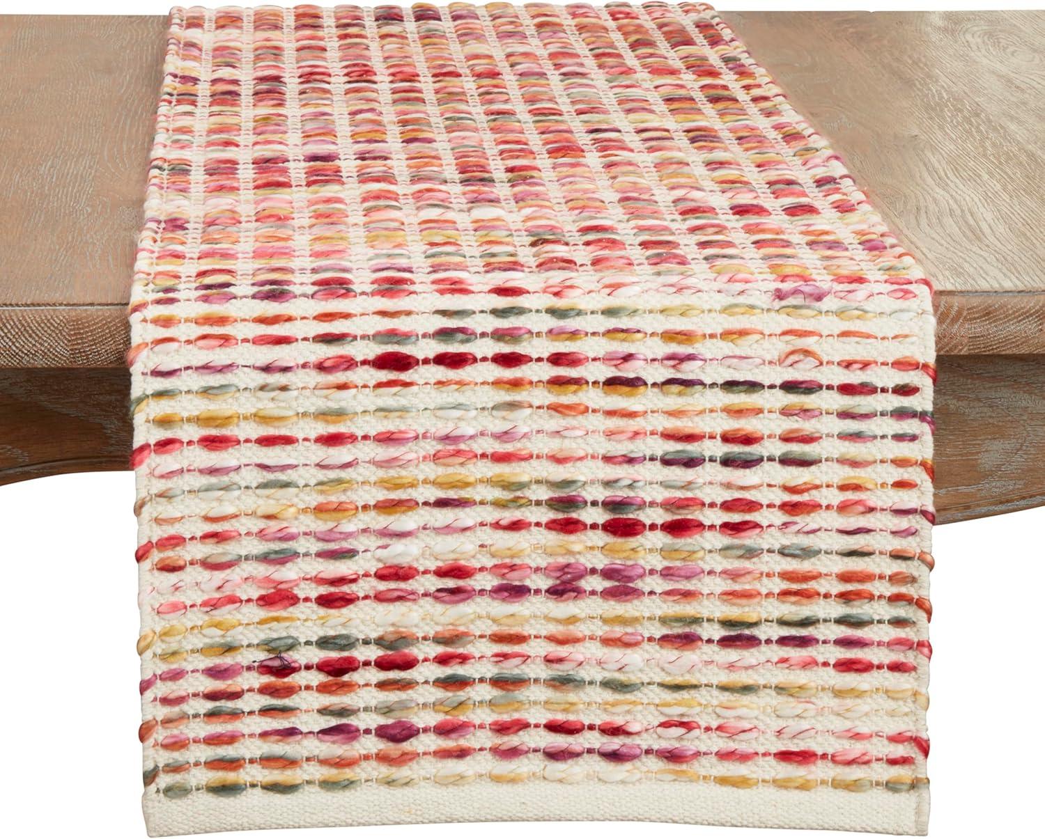 Multicolored Cotton Woven Rainbow Stripe Table Runner, 16"x72"