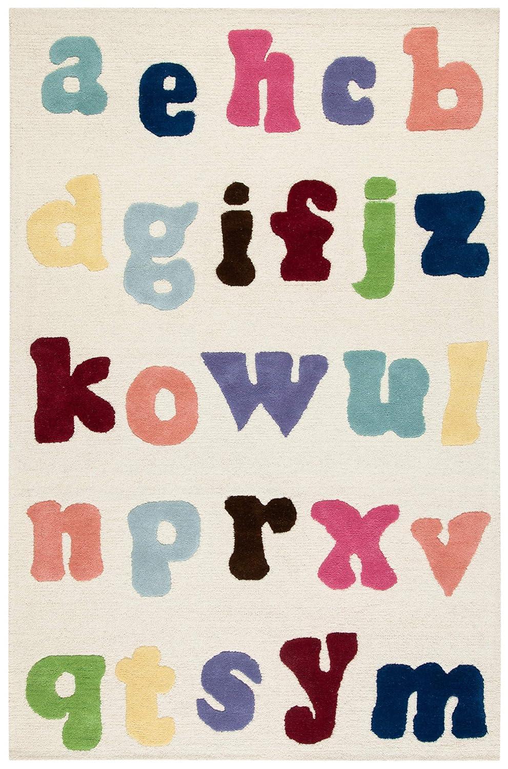 SAFAVIEH Kids Ryker Alphabet Area Rug, Ivory/Multi, 4' x 6'