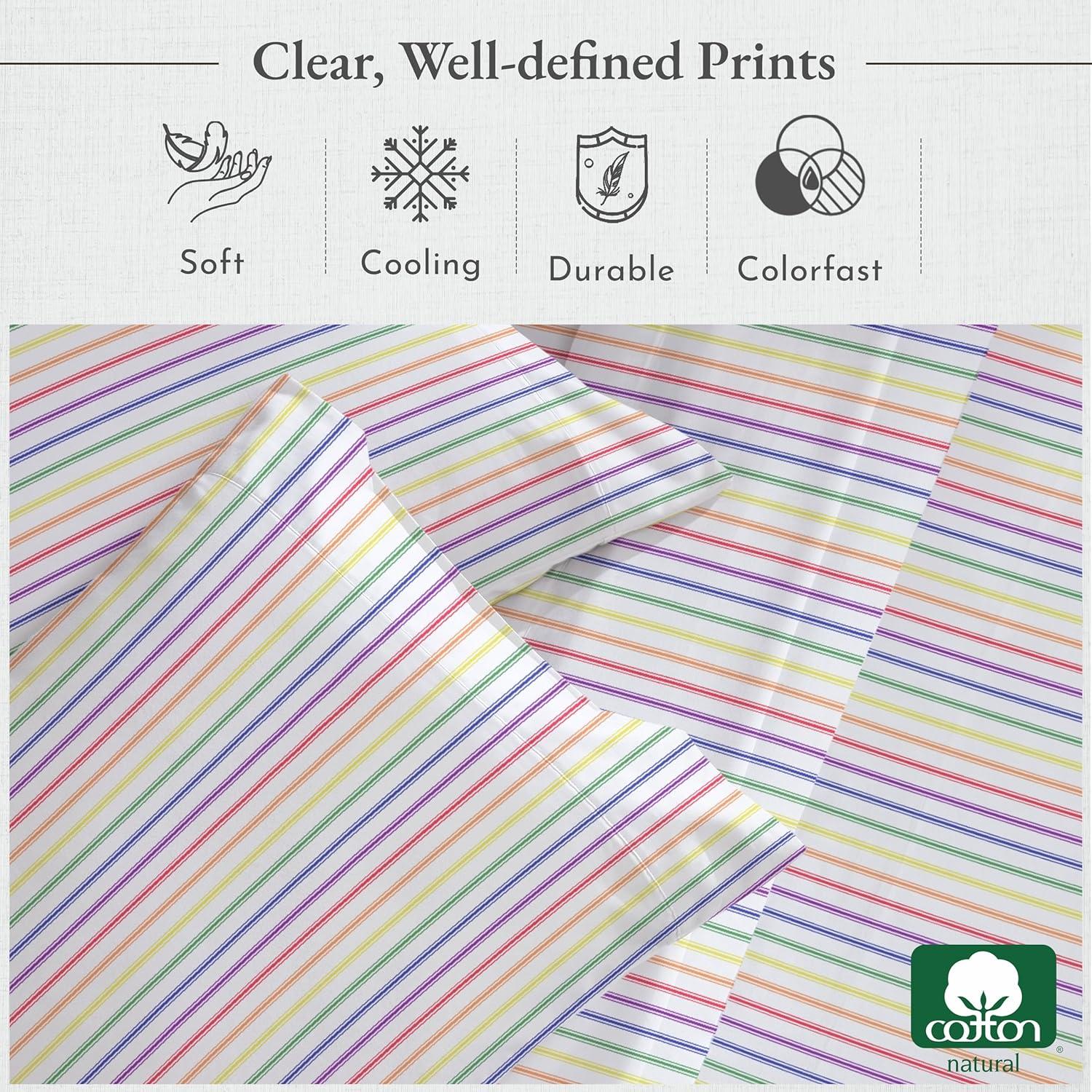 California Design Den Rainbow Stripe Twin Bed Sheets Set for College Dorms, Kids & Adults, Soft 100% Cotton