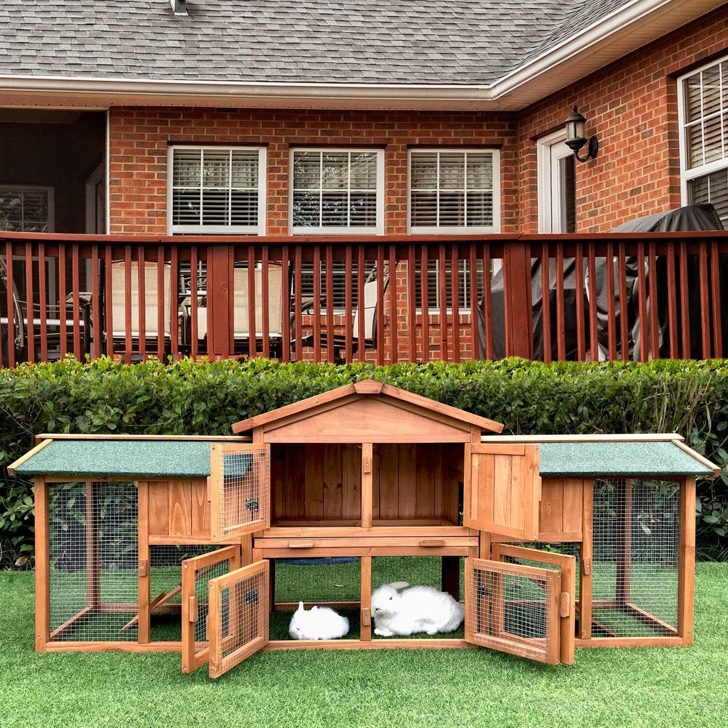 Hanover Wooden Elevated Rabbit Hutch with Ramp and Waterproof Roof