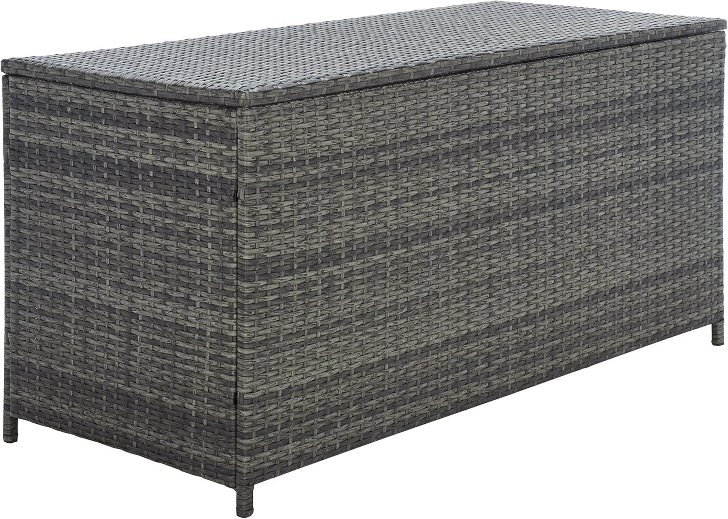 Oliveira Outdoor Cushion Deck Box - Grey Brown/White Cushion - Safavieh