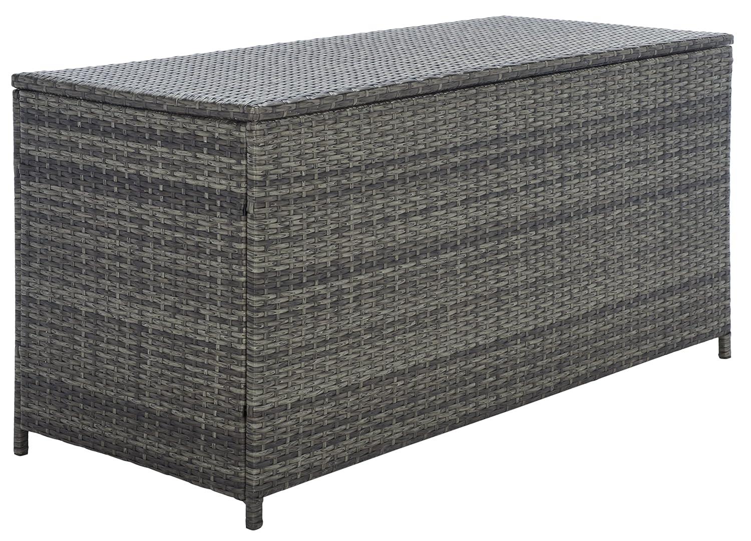 Oliveira Outdoor Cushion Deck Box - Grey Brown/White Cushion - Safavieh