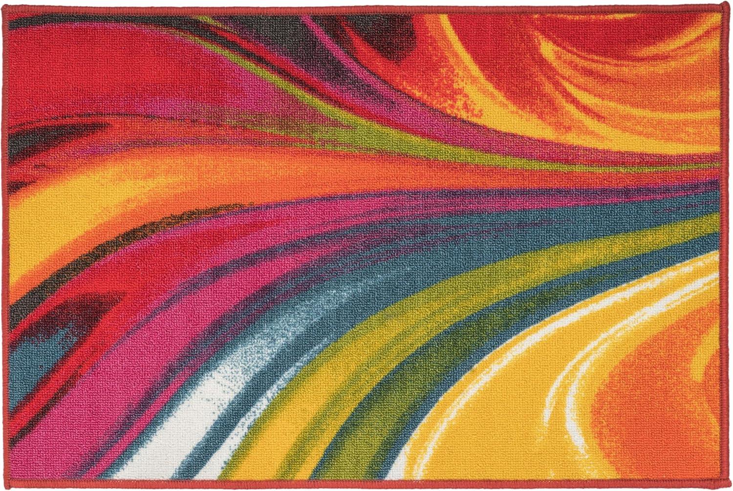 Vibrant Waves Multicolor Non-Skid Contemporary Area Rug 20" x 30"