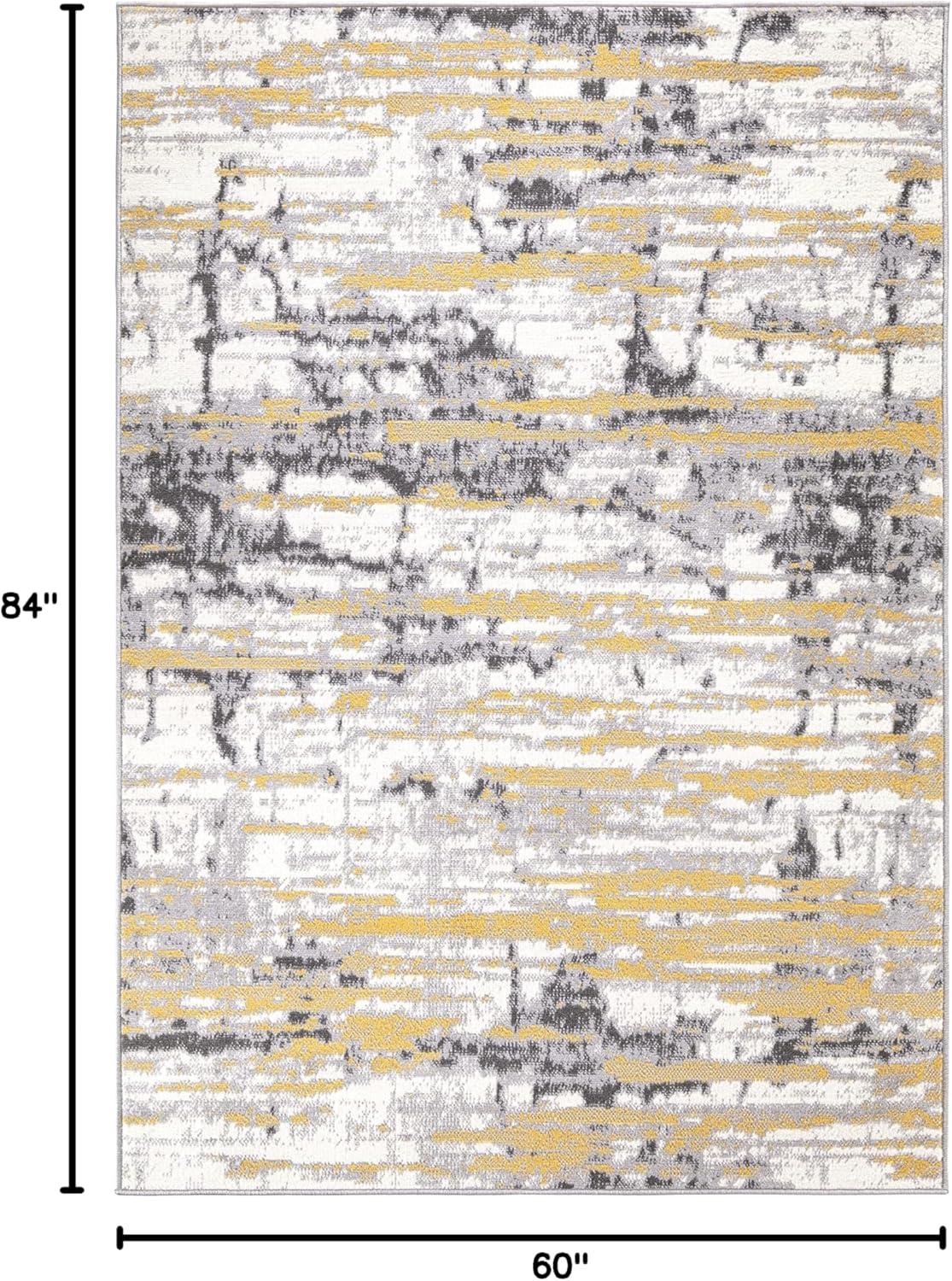 World Rug Gallery Vintage Abstract Modern Area Rug - Yellow 5' x 7'