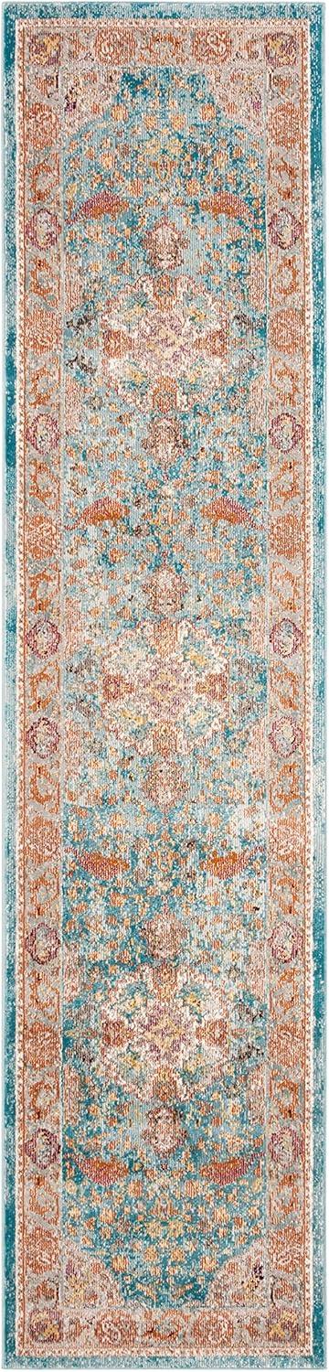 Elysian Blue and Orange Hand-Knotted Wool Blend Runner Rug - 2' x 8'