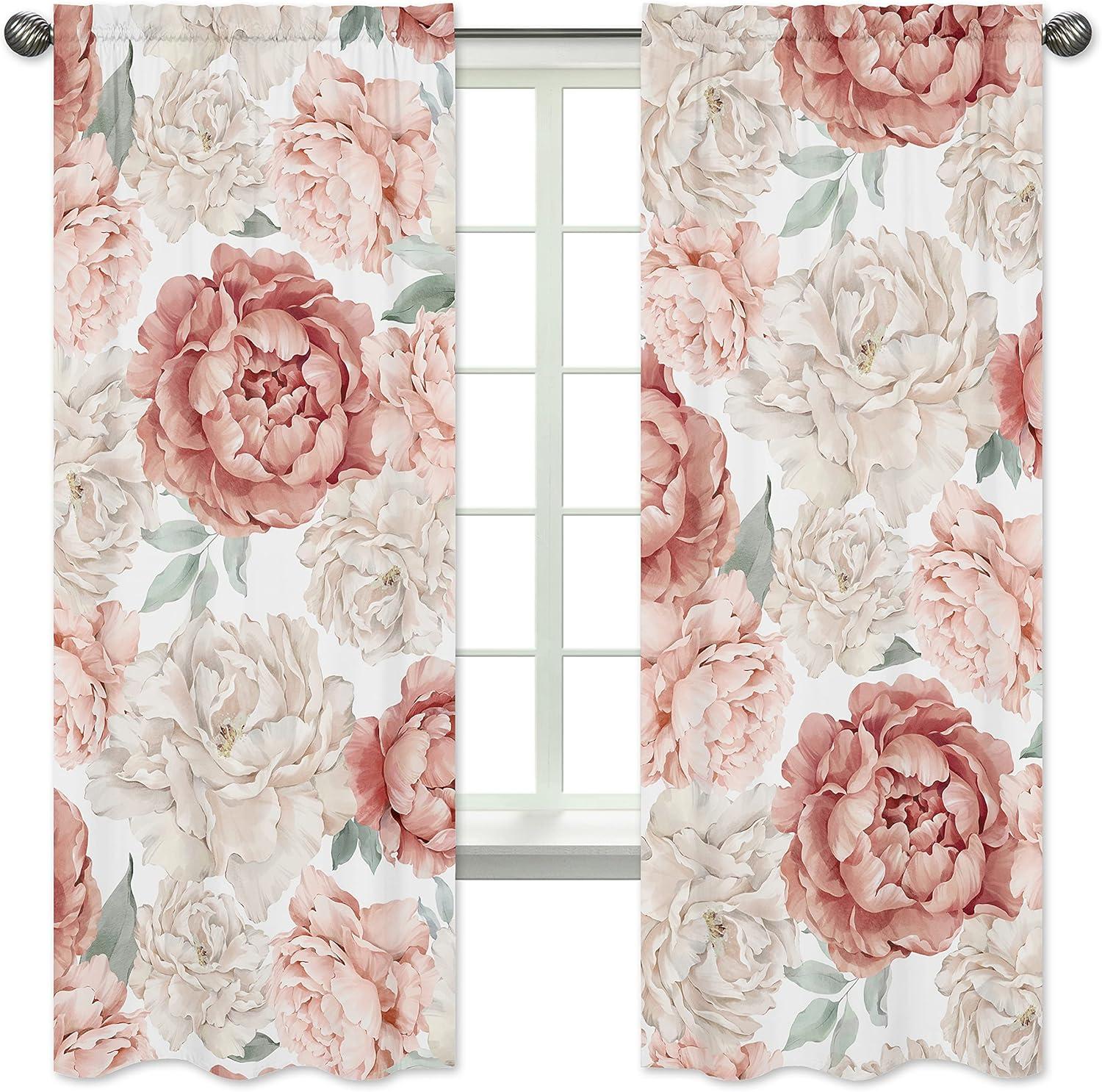 Sweet Jojo Designs Peony Floral Garden Pink and Ivory Semi-Sheer Rod Pocket Curtain Panels by Sweet Jojo Designs (Set of 2)