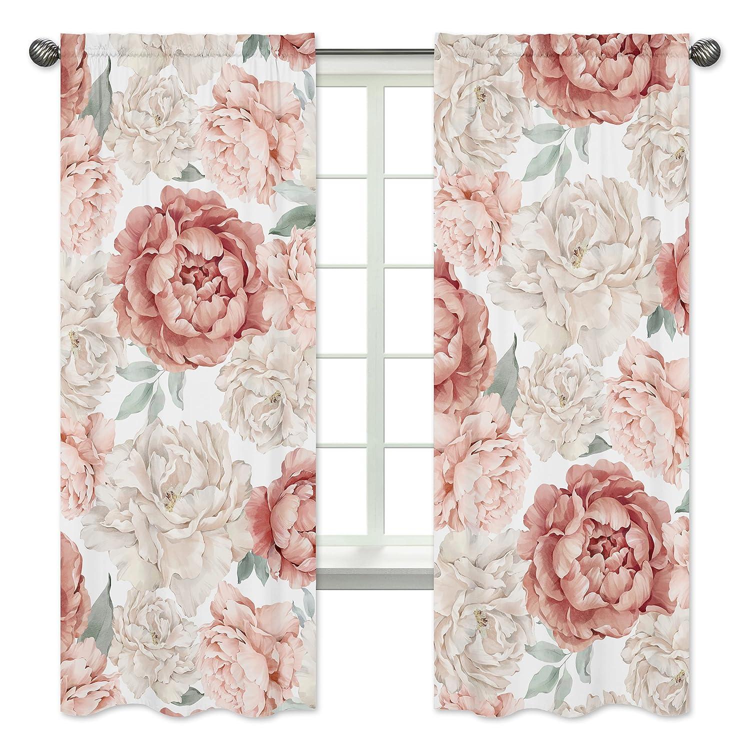 Sweet Jojo Designs Peony Floral Garden Pink and Ivory Semi-Sheer Rod Pocket Curtain Panels by Sweet Jojo Designs (Set of 2)