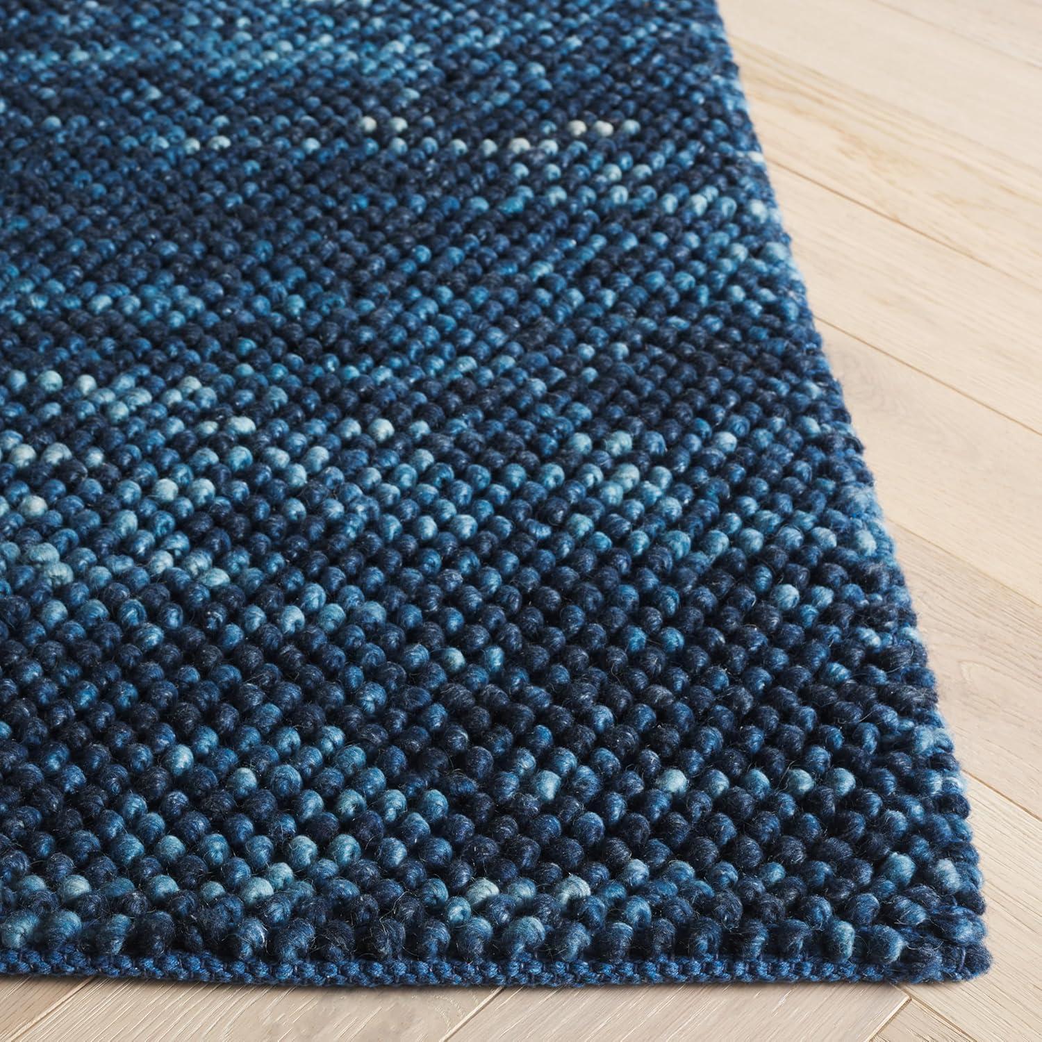 Handmade Navy Blue Wool and Cotton Braided 4' x 6' Area Rug