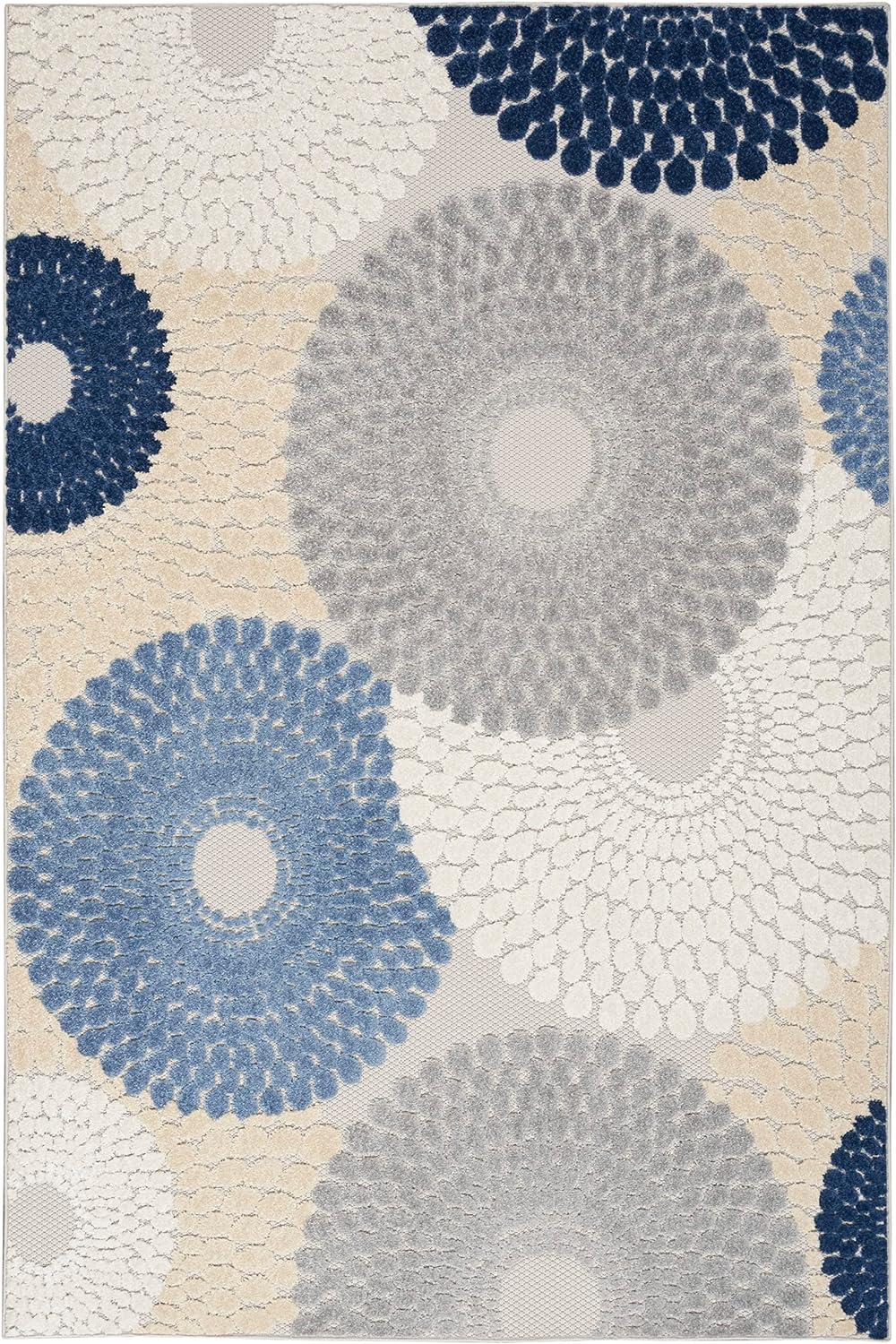 Aloha Geometric Blue & Grey 4' x 6' Easy-Care Outdoor Rug