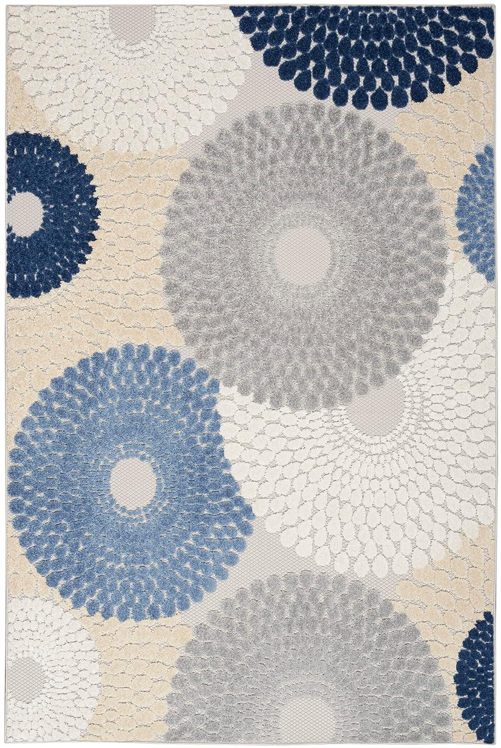 Nourison Aloha Bold Geometric Flatweave High-Low Indoor Outdoor Area Rug Blue/Grey 3'6" x 5'6"