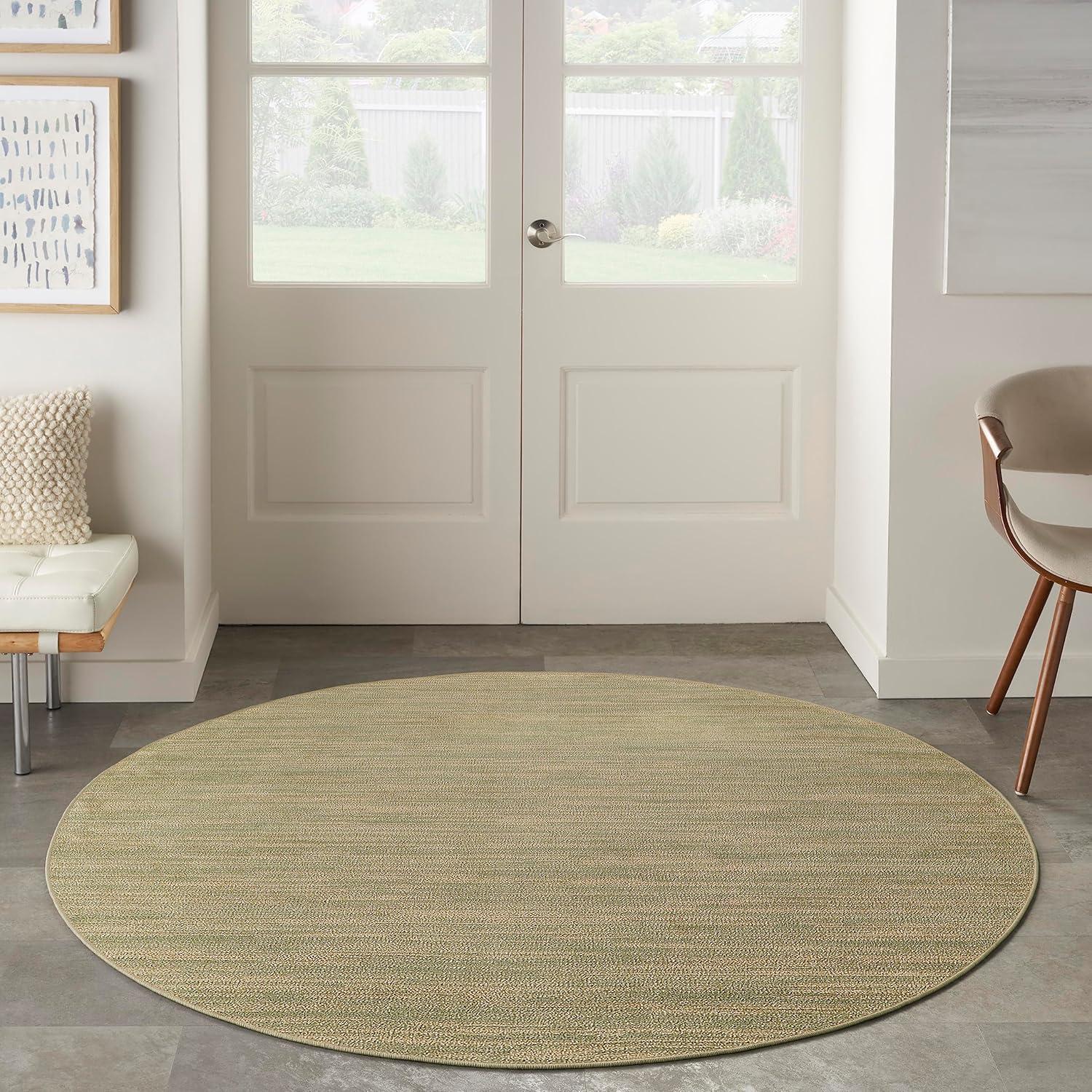 Nourison Essentials Solid Indoor/Outdoor Area Rug Green Gold 8'xRound
