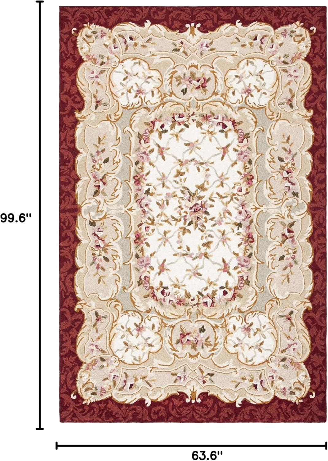 Handmade Ivory Floral Wool Area Rug 5'3" x 8'3"