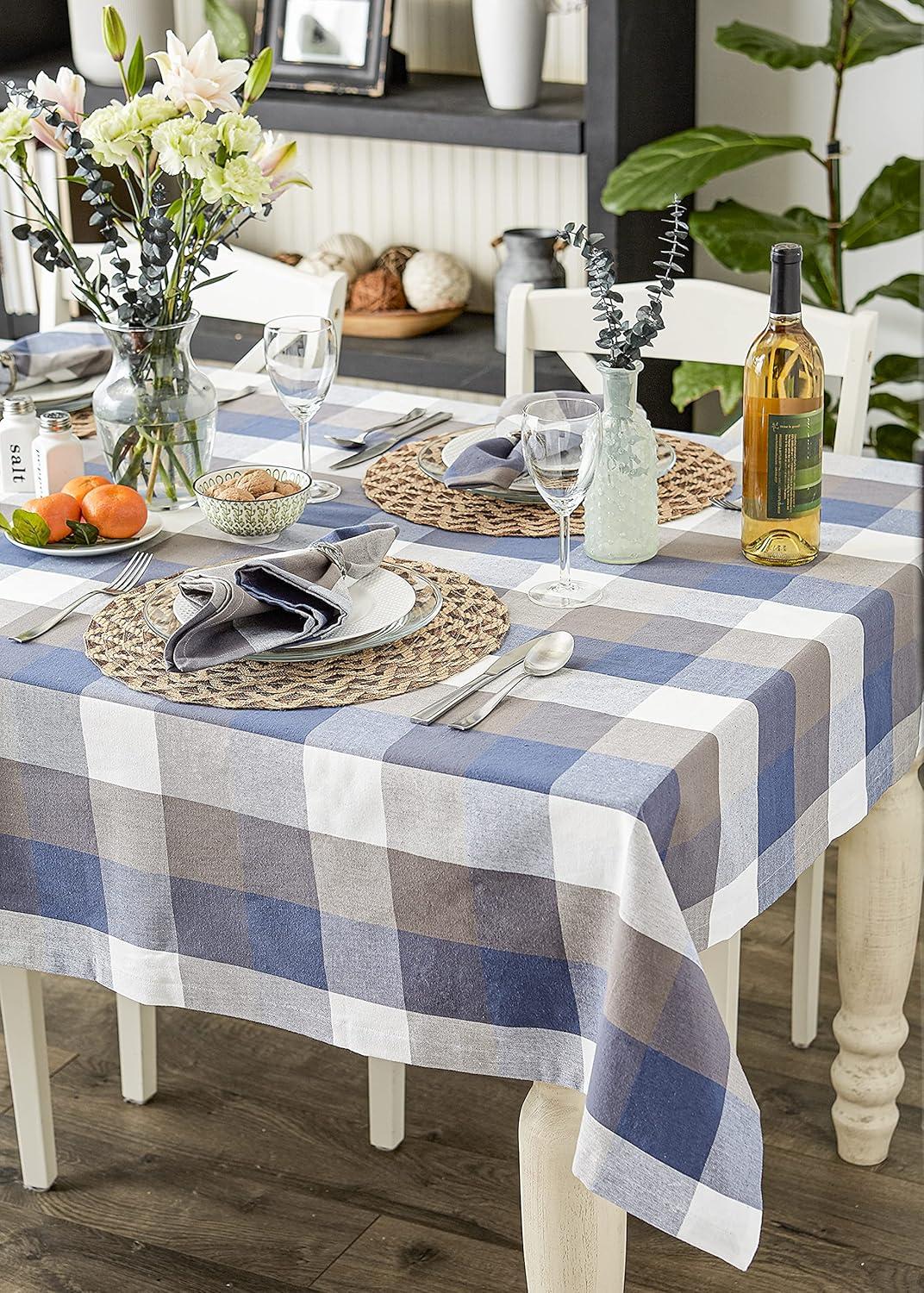 French Blue Tri Color Check Tablecloth 60x84"