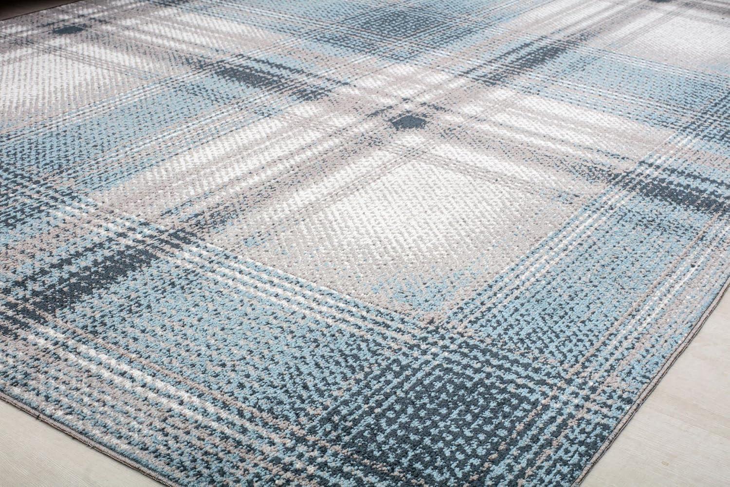 Rugs America Jaelyn JD50A Baltic Rapids Plaid Contemporary Blue Area Rug for Dining Room Rug Neutral Rug Living Room Rug Kitchen, 8'0"X10'0"