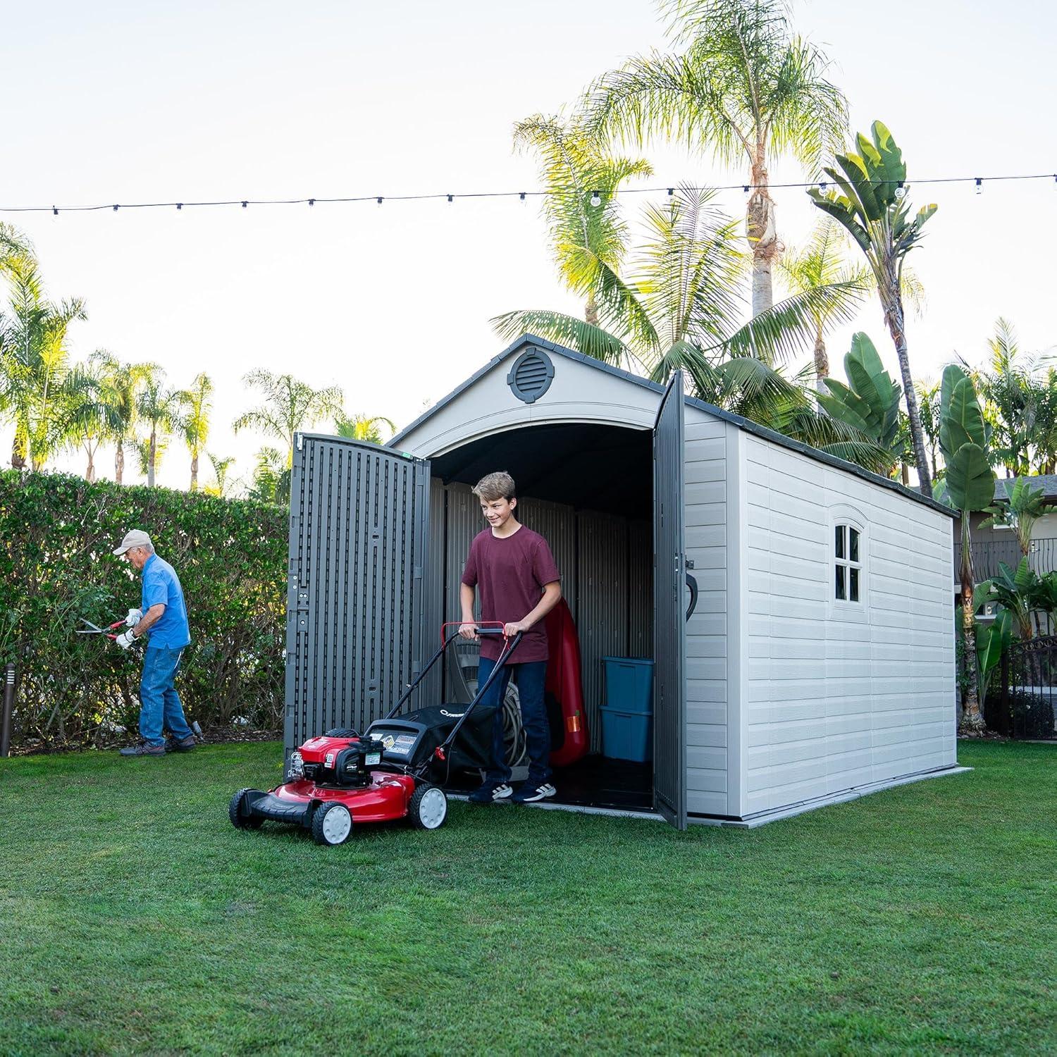 Lifetime Polyethylene Storage Shed, 90 sq ft., 8 ft. x 12.5 ft. x 8 ft., Tan/Gray (60395)