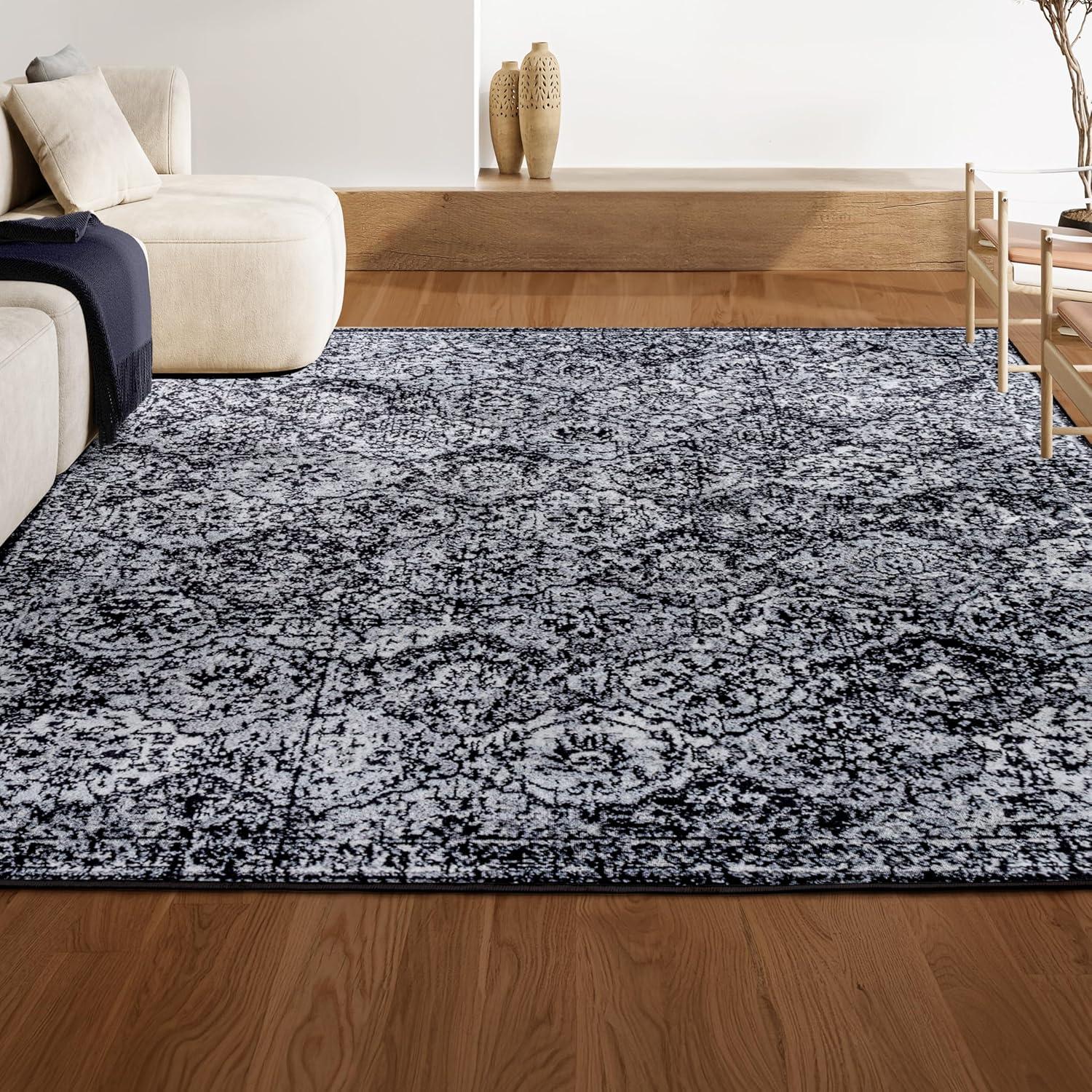 5' x 8' Modern Persian Boho Vintage Trellis Area Rug, Black/Ivory - JONATHAN Y