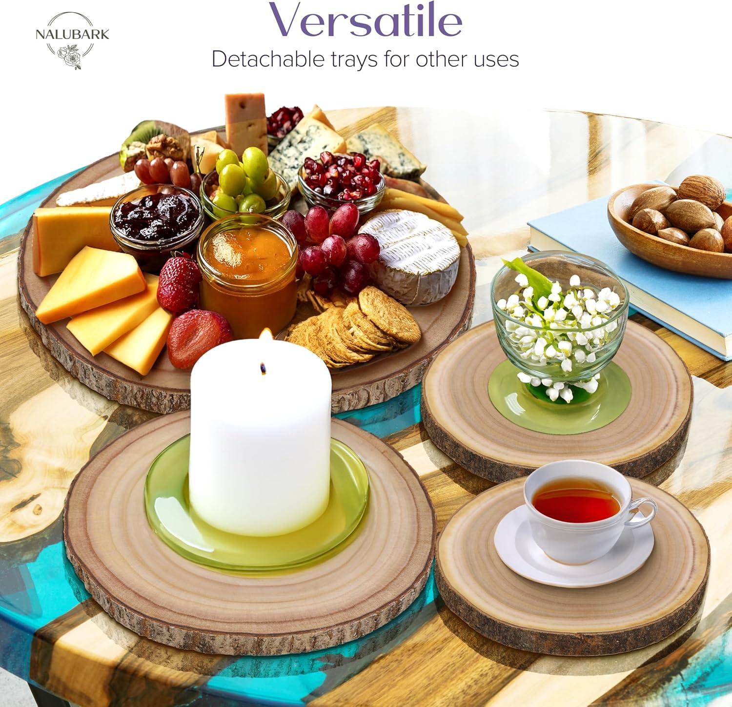 Wooden Cake Stand Rustic, 10-11 inch Multifunctional 2-in-1 Wedding Rustic Cake Stand, Wood Display Tray for Appetizers, Desserts, Charcuterie Board, Farmhouse Tree Stump Style, Sturdy, Easy to Clean