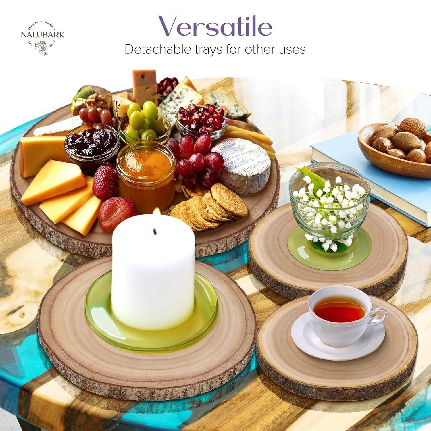 Wooden Cake Stand Rustic, 10-11 inch Multifunctional 2-in-1 Wedding Rustic Cake Stand, Wood Display Tray for Appetizers, Desserts, Charcuterie Board, Farmhouse Tree Stump Style, Sturdy, Easy to Clean