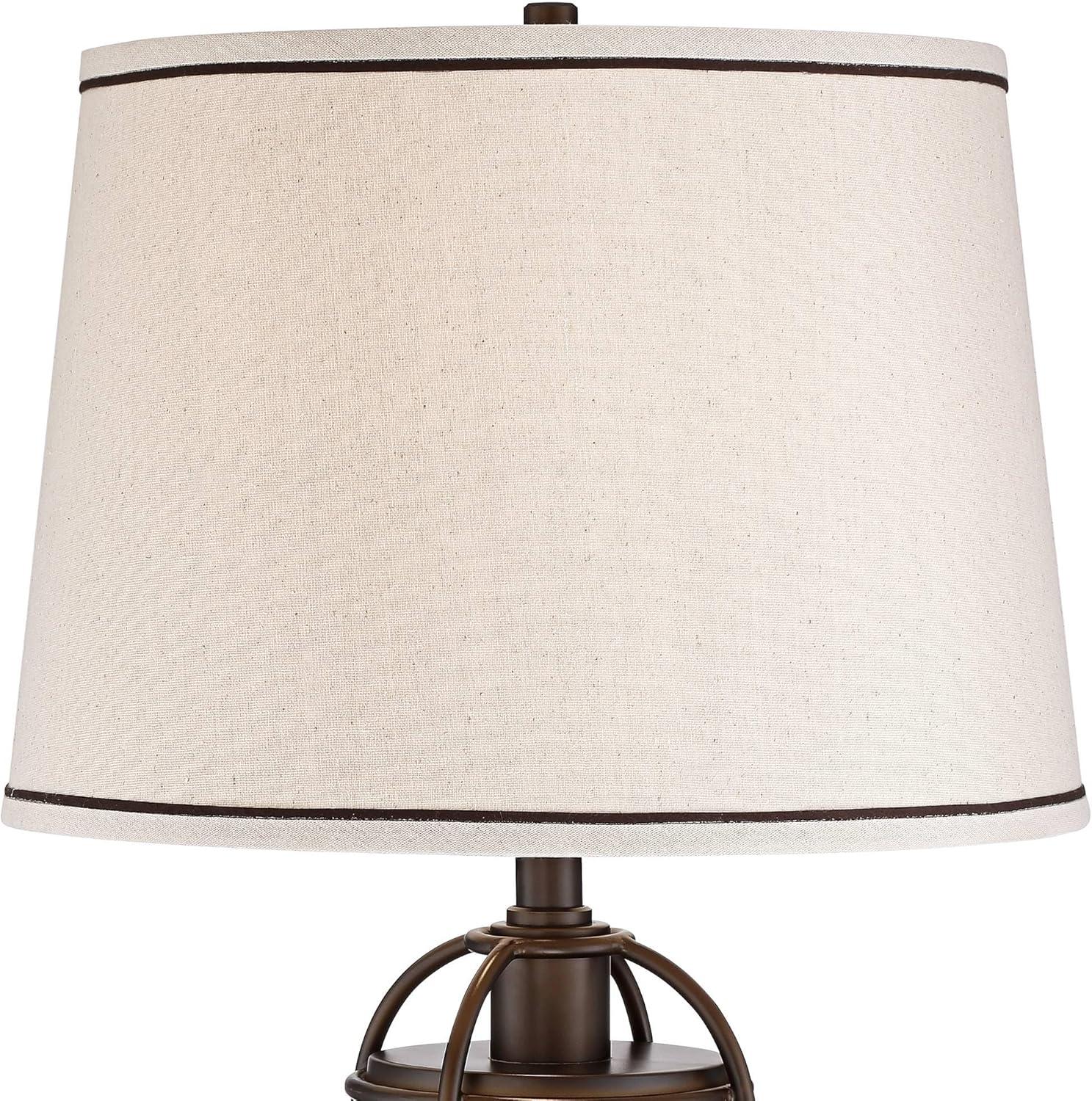 Franklin Iron Works Hugh Industrial Rustic Table Lamp 26" High Bronze Metal Seeded Glass with LED Nightlight Off White Shade for Bedroom Living Room