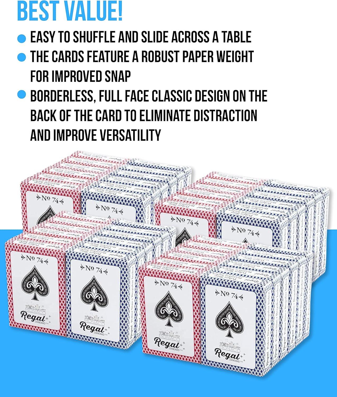 Regal Games, Monaco Casino Standard Playing Cards, Versatile Game Option, 48 Pack (24 Red Deck, 24 Blue Deck)