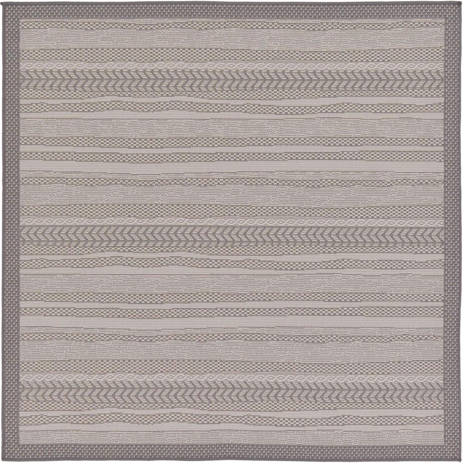 Unique Loom Outdoor Border Collection Area Rug - Lines (6' 1" Square Gray/Silver)