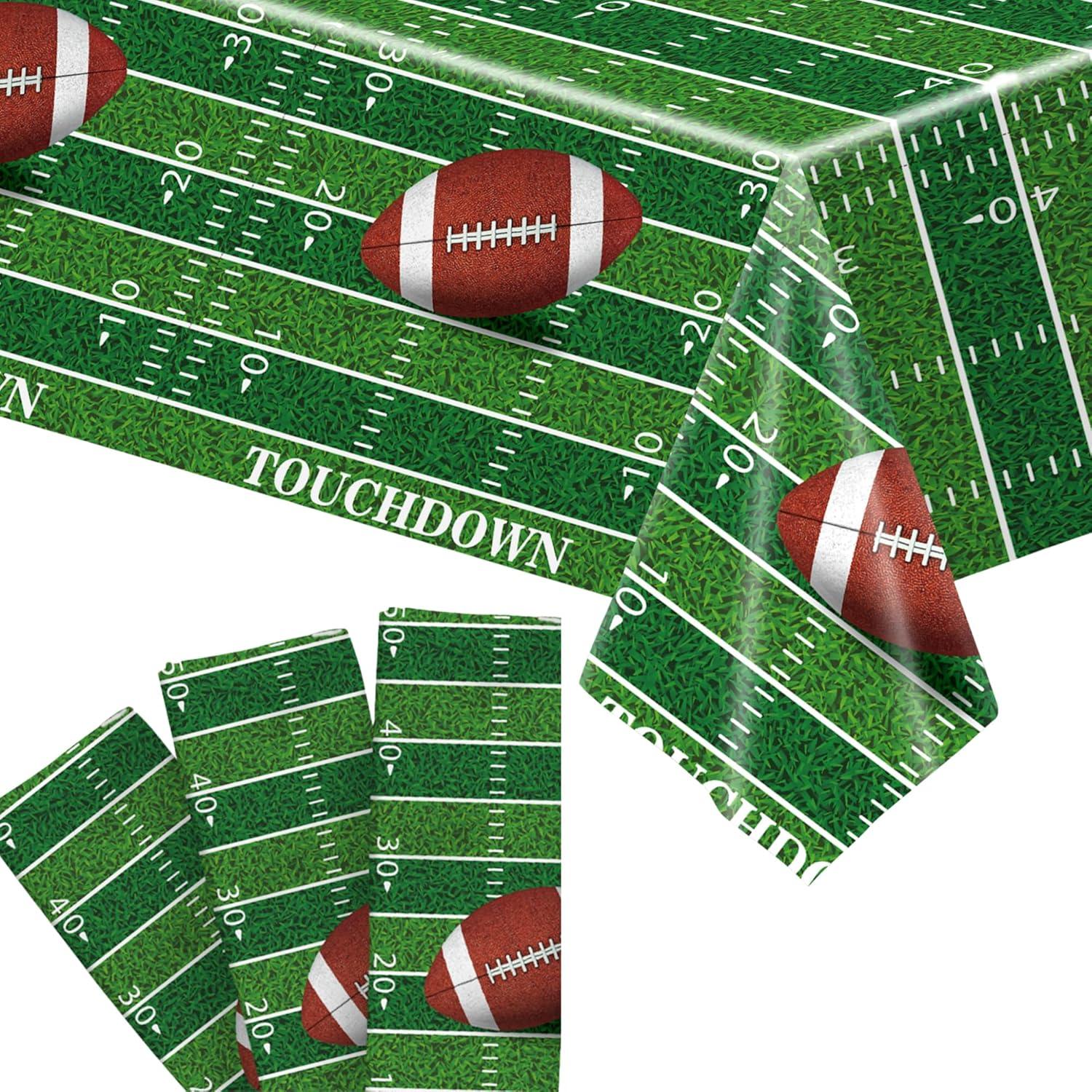 Juvale 3 Pack Football Plastic Tablecloth for Game Day Party, Green Table Cover (54 x 108 in)