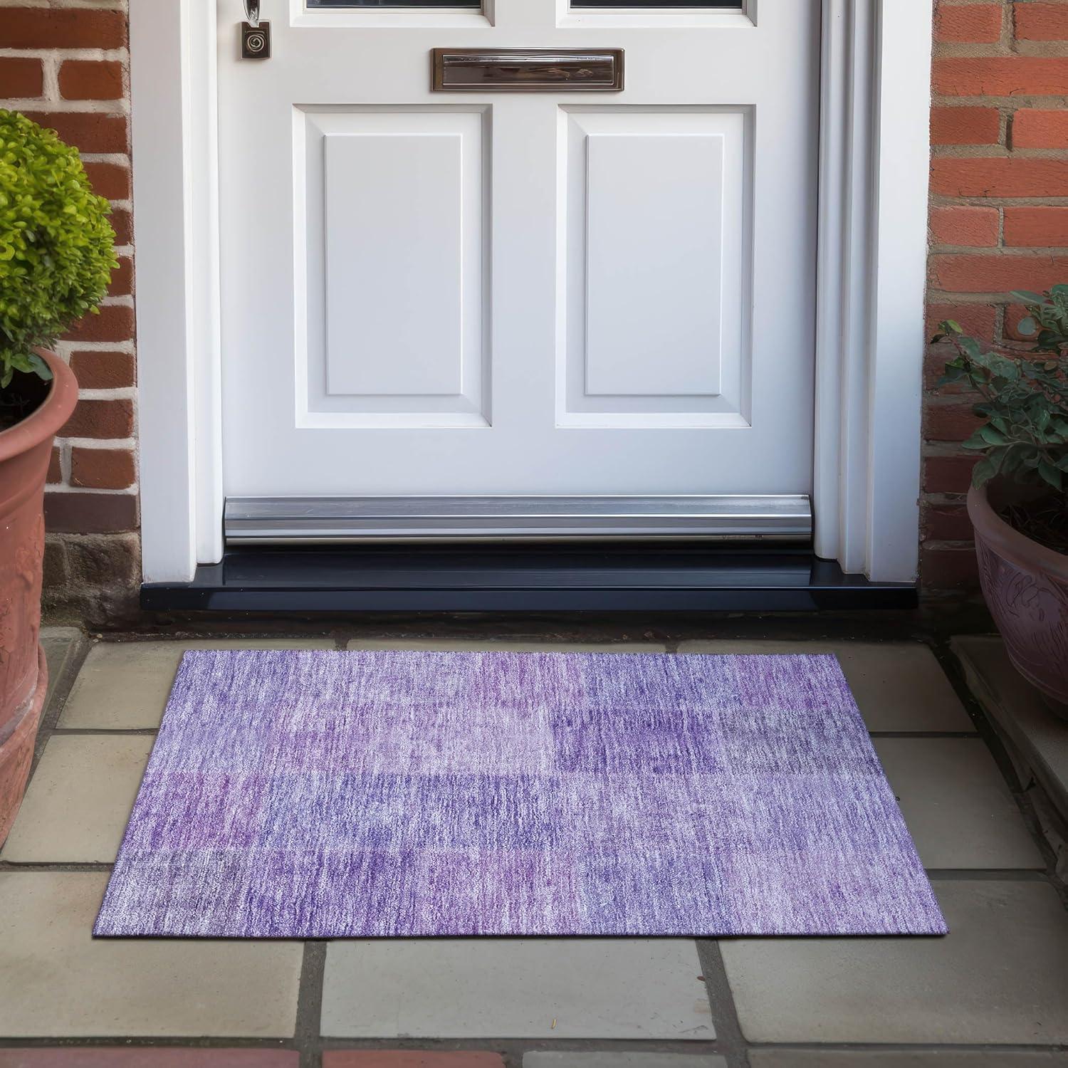 Lavender Patchwork Indoor/Outdoor Machine-Washable Area Rug