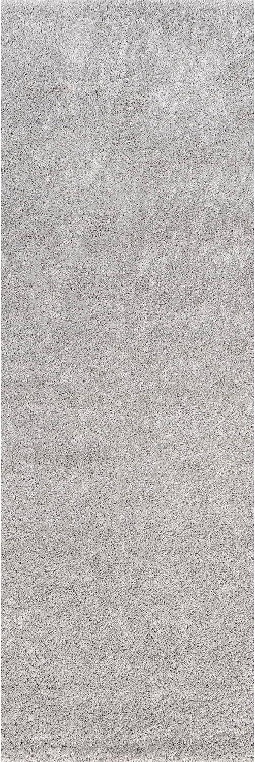 Luxurious Silver Shag 20' Runner Rug with Easy Care Synthetic Pile