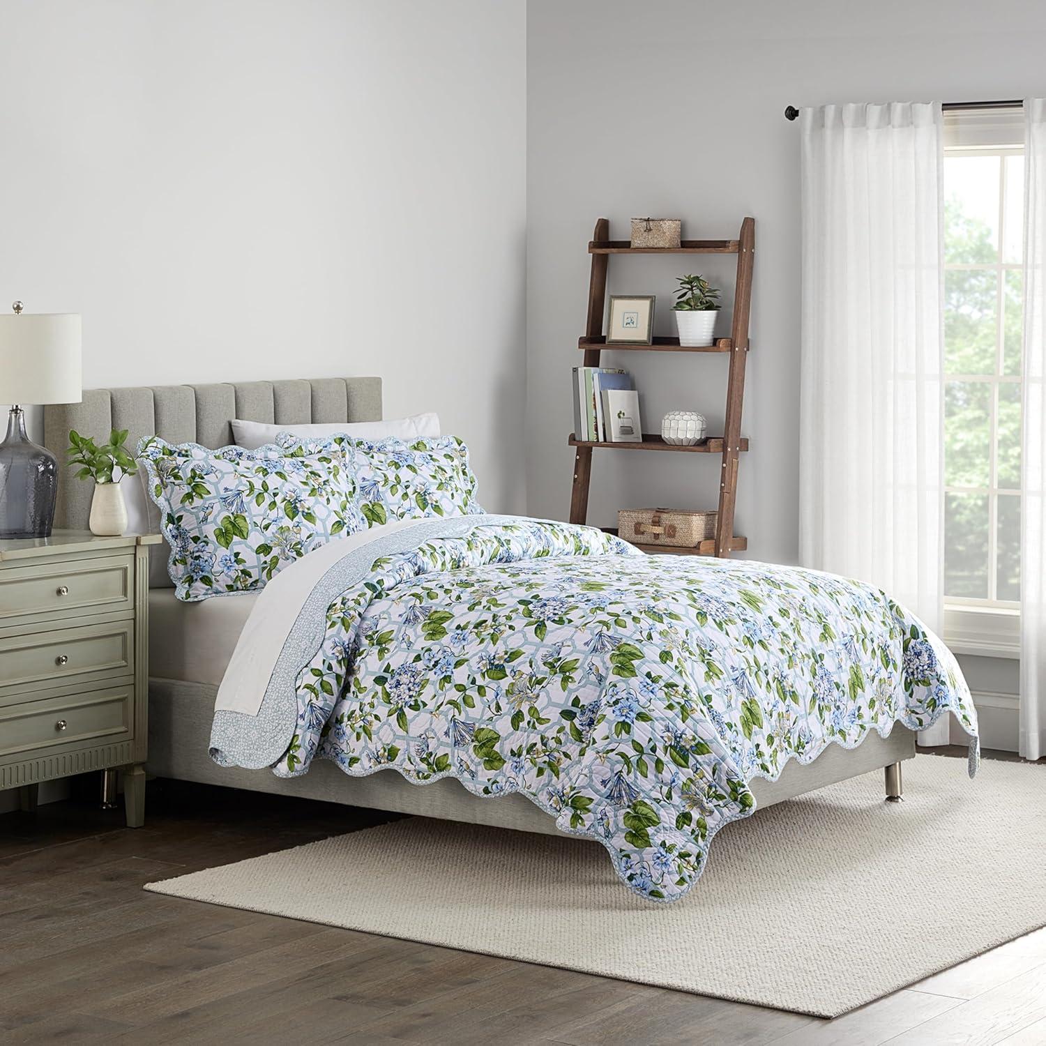 Waverly Blue Floral Cotton Reversible Full Comforter Set