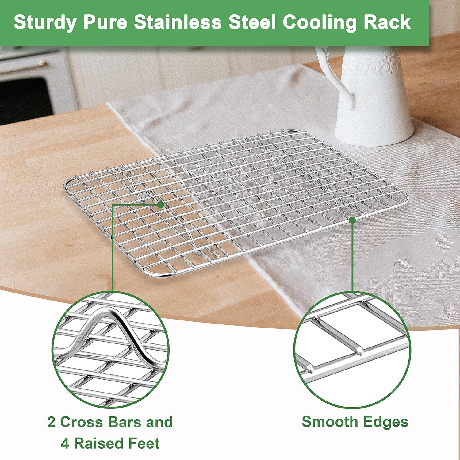 Cooling Rack - Set of 2 Stainless Steel BBQ Grill, Oven Safe Grid Wire Racks for Cooking & Baking by Casewin- 8.66*6.3*0.59inch