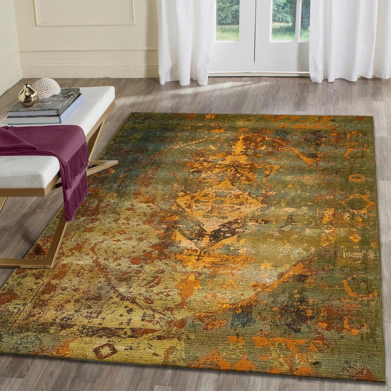 Kermin Green Flat Woven Synthetic Rectangular Rug 7'10" x 9'10"