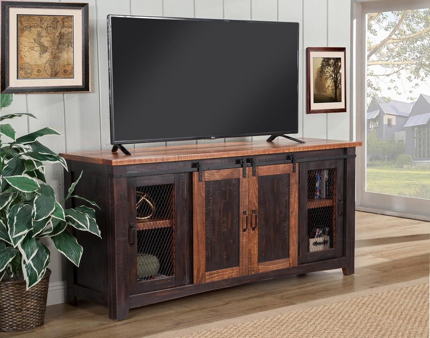 Santa Fe 65" Solid Wood TV Stand Antique Black and Honey - Martin Svensson Home