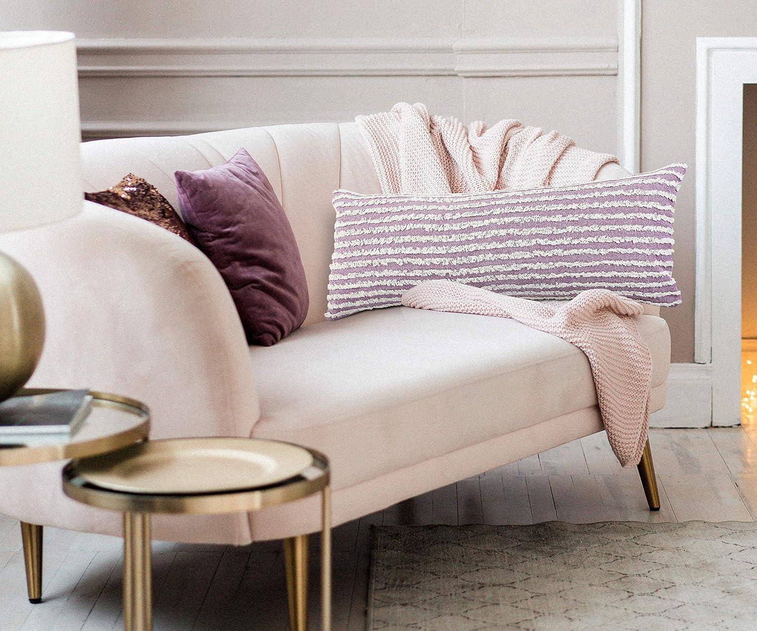 Ox Bay 14" x 36" Hand-stitched Purple/ White Stripe Organic Cotton Pillow Cover